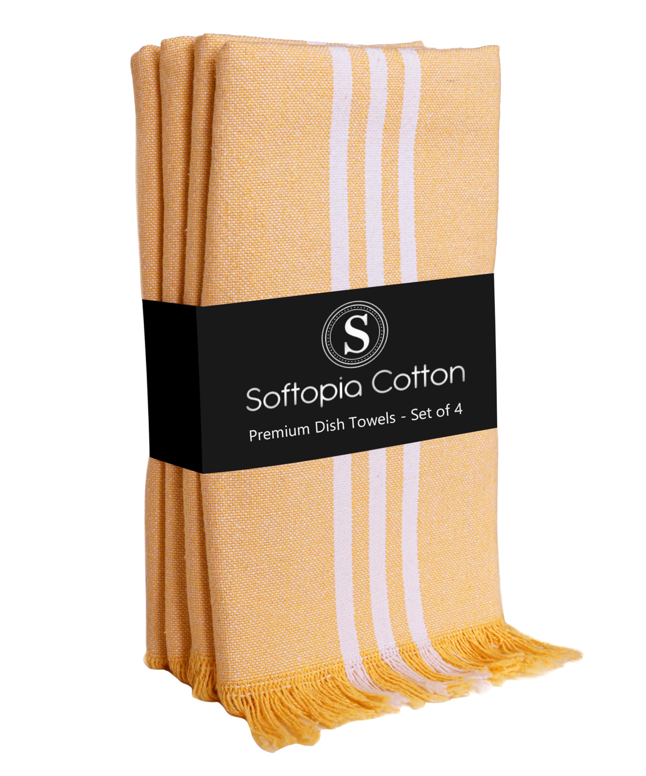 Stripe Kitchen Towels 4 Pack, 16x26 Inches, Dish Cloths for Drying, Wiping, Absorbent Tea Towels, Washable Rags, Reusable Cleaning Cloths for Everyday Kitchen Tasks - Mustard Yellow
