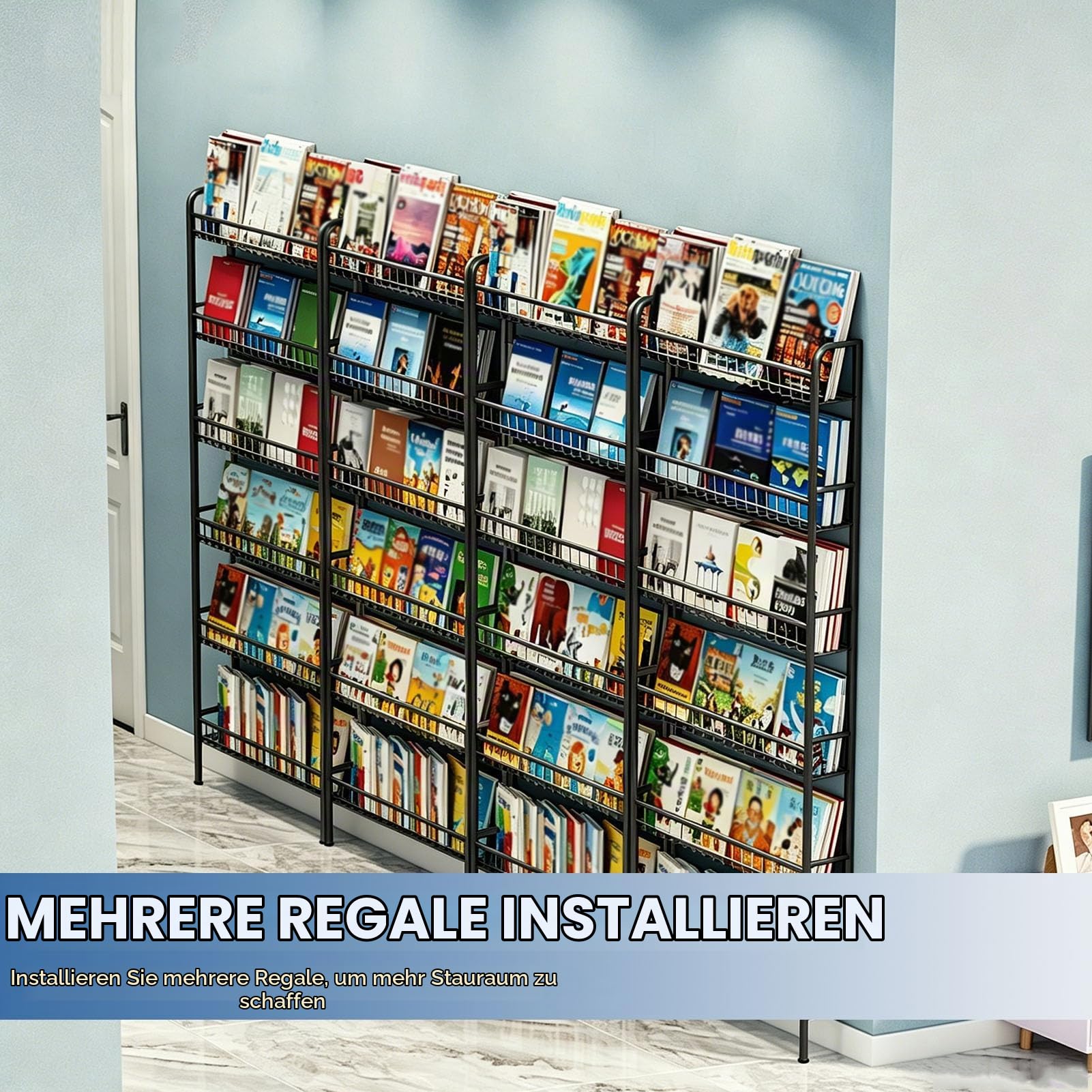 Schmales Regal Hinter der Tür 5 Etagen, Multifunktional Aufbewahrungsregal Hinter Freistehend Metall, Bücherregal gegen Wand, Raumaufbewahrung Organizer, Ideal für die Aufbewahrung