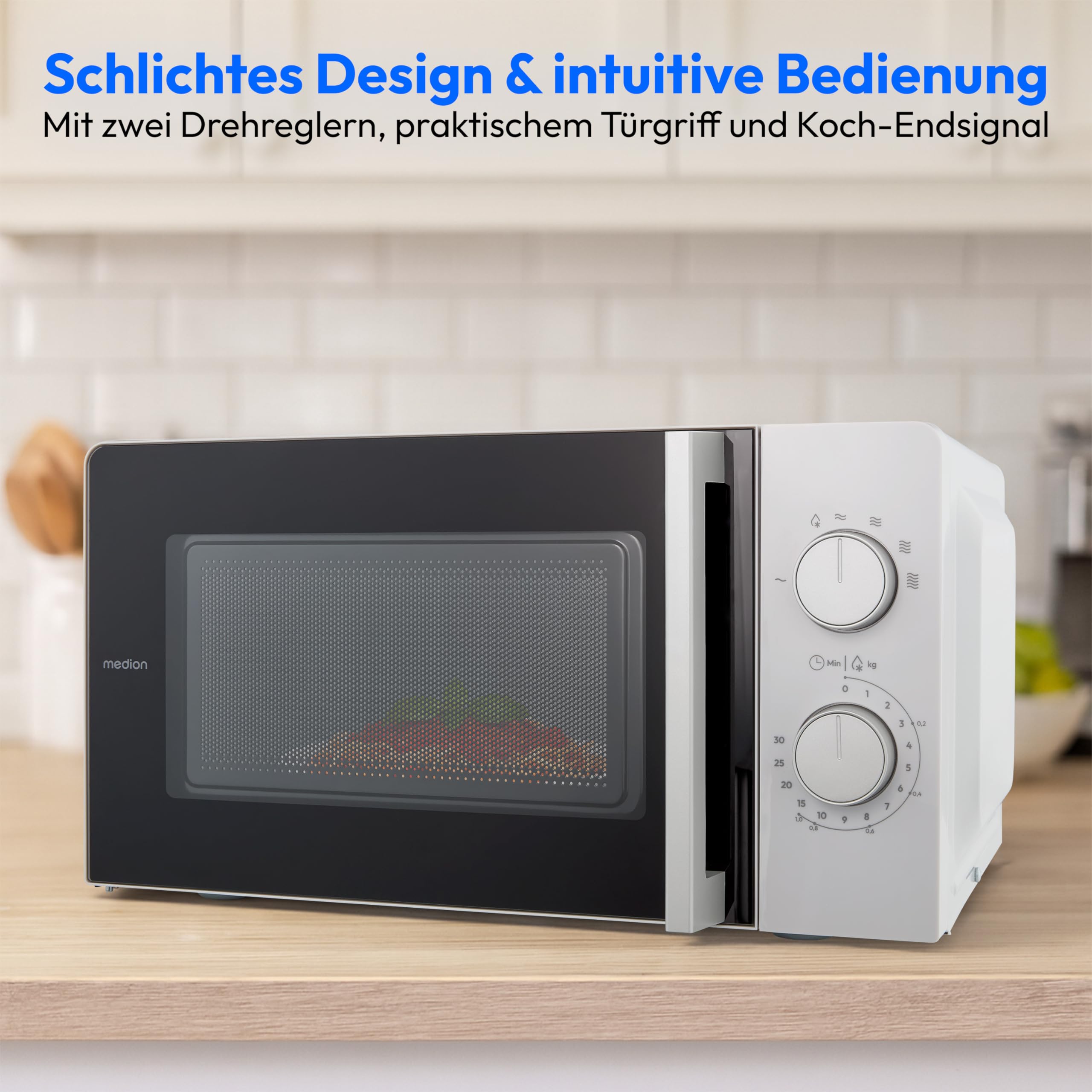 MEDION Mikrowelle klein (17 Liter, 700 Watt kompakt und platzsparend, 5 Mikrowellenstufen, Auftaufunktion, Timerfunktion, MD12211) light grau [MODELL 2025]