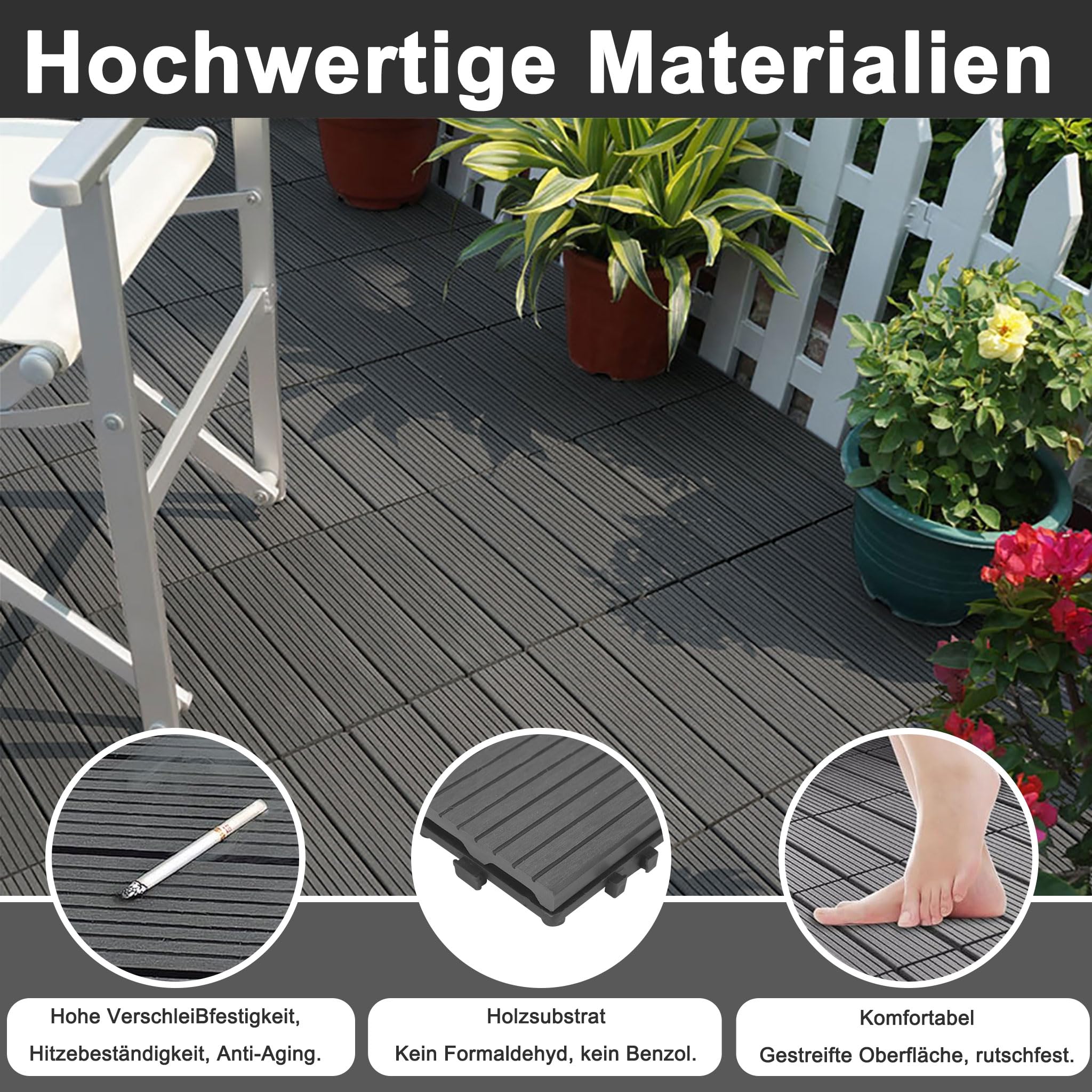 18 stuks WPC terrastegels, teak-balkontegels, 30 x 60 cm - 3 m², ideaal