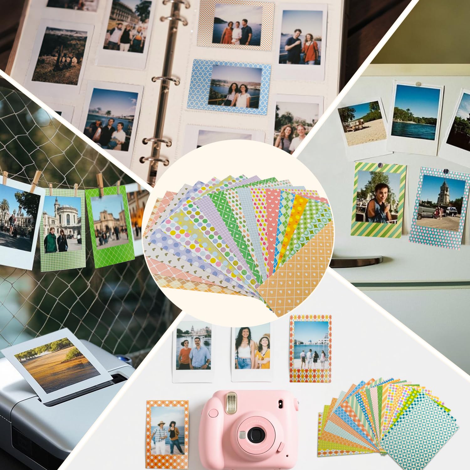 200 szt. Kolorowe naklejki do zdjęć w miniaturowych ramkach, 9 x 5,8 cm, kompatybilne z filmem do aparatu FujiFilm Instax Mini 9/8/7S/70/26/50S/90