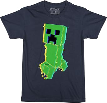 JINX Minecraft Glitchy Creeper Boys Tee Shirt, Navy, Large