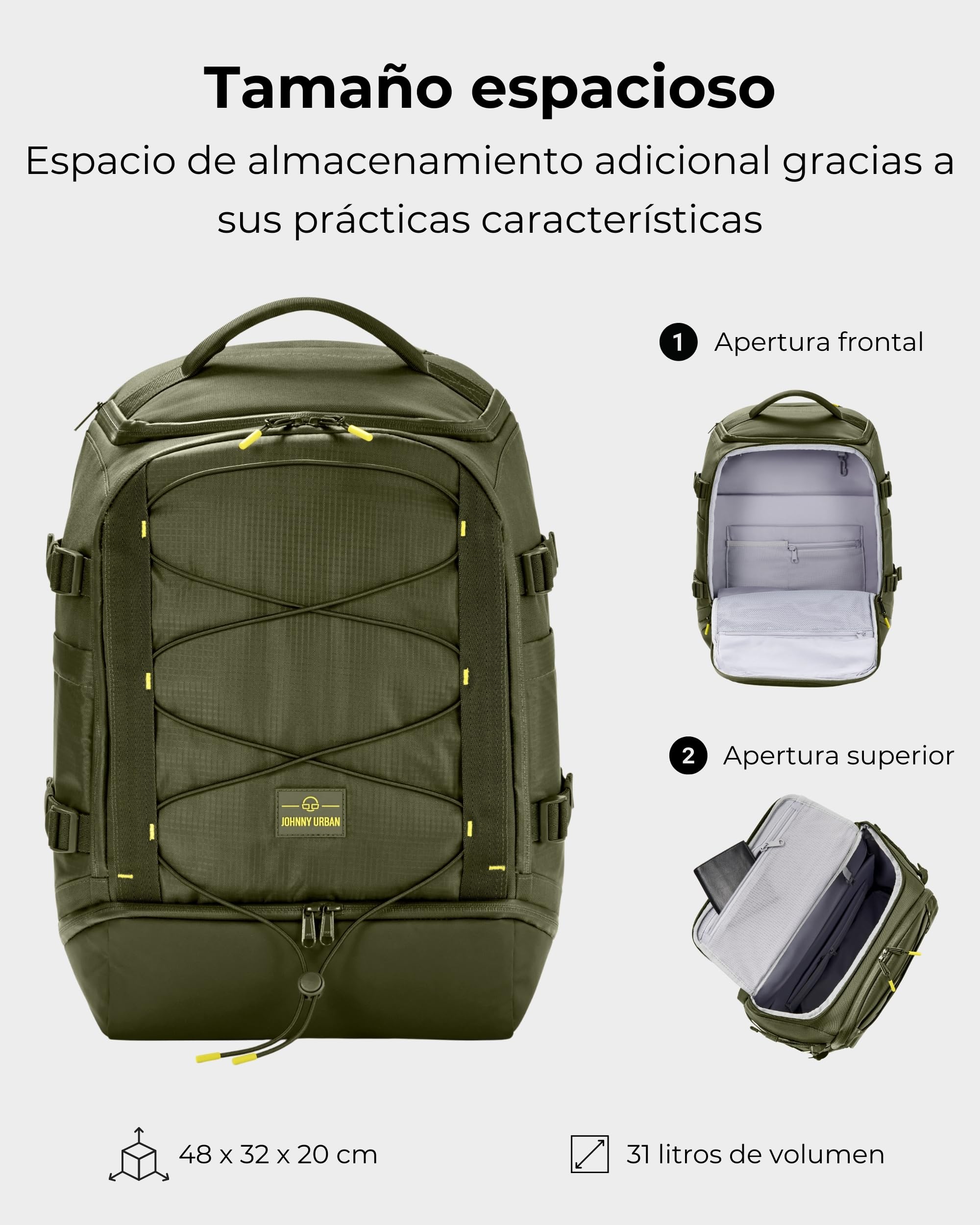 Johnny Urban Mochila Portatil Hombre Mujer Verde - Jack - Mochilas Para Deporte Trabajo Viaje Ocio Con Muchos Compartimentos - Repelente al agua