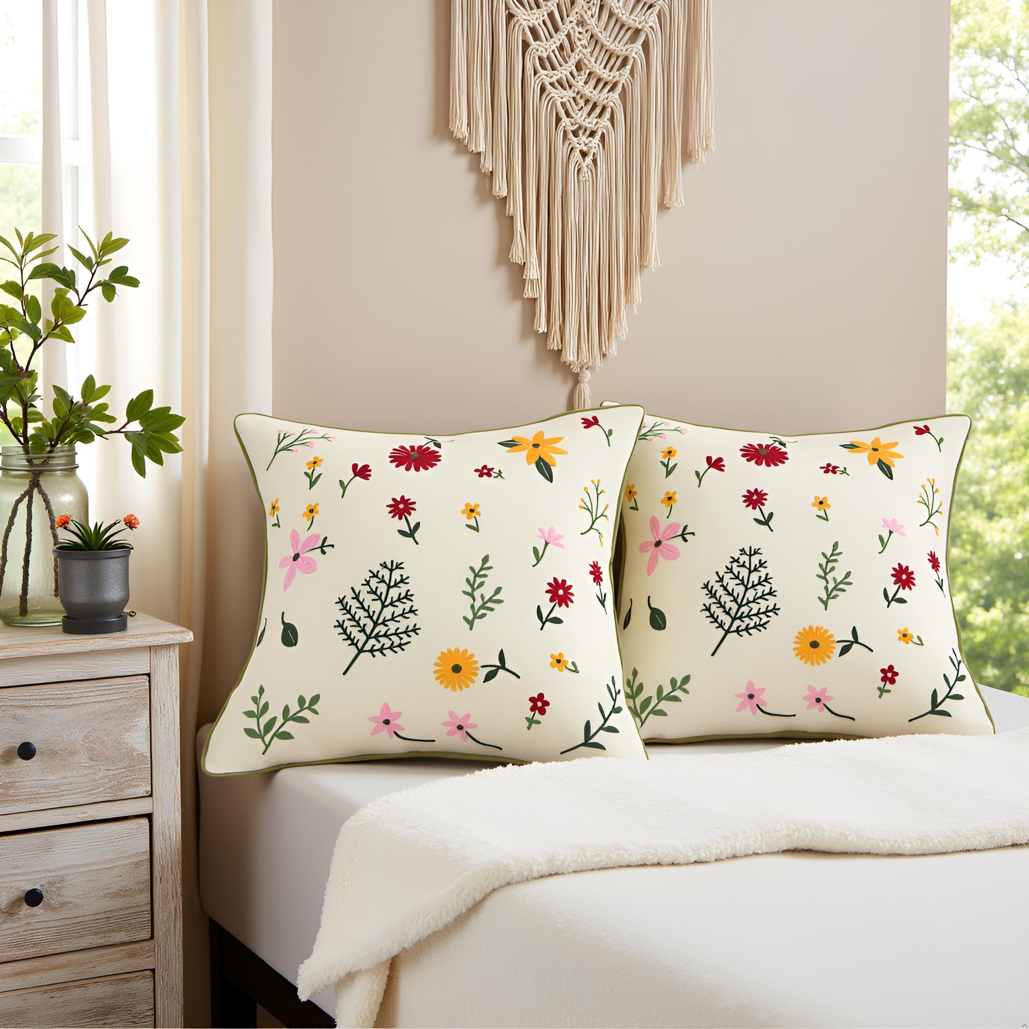 Amazon.co.jp: Tosleo 刺繍入りクッションカバー 18x18インチ 2枚