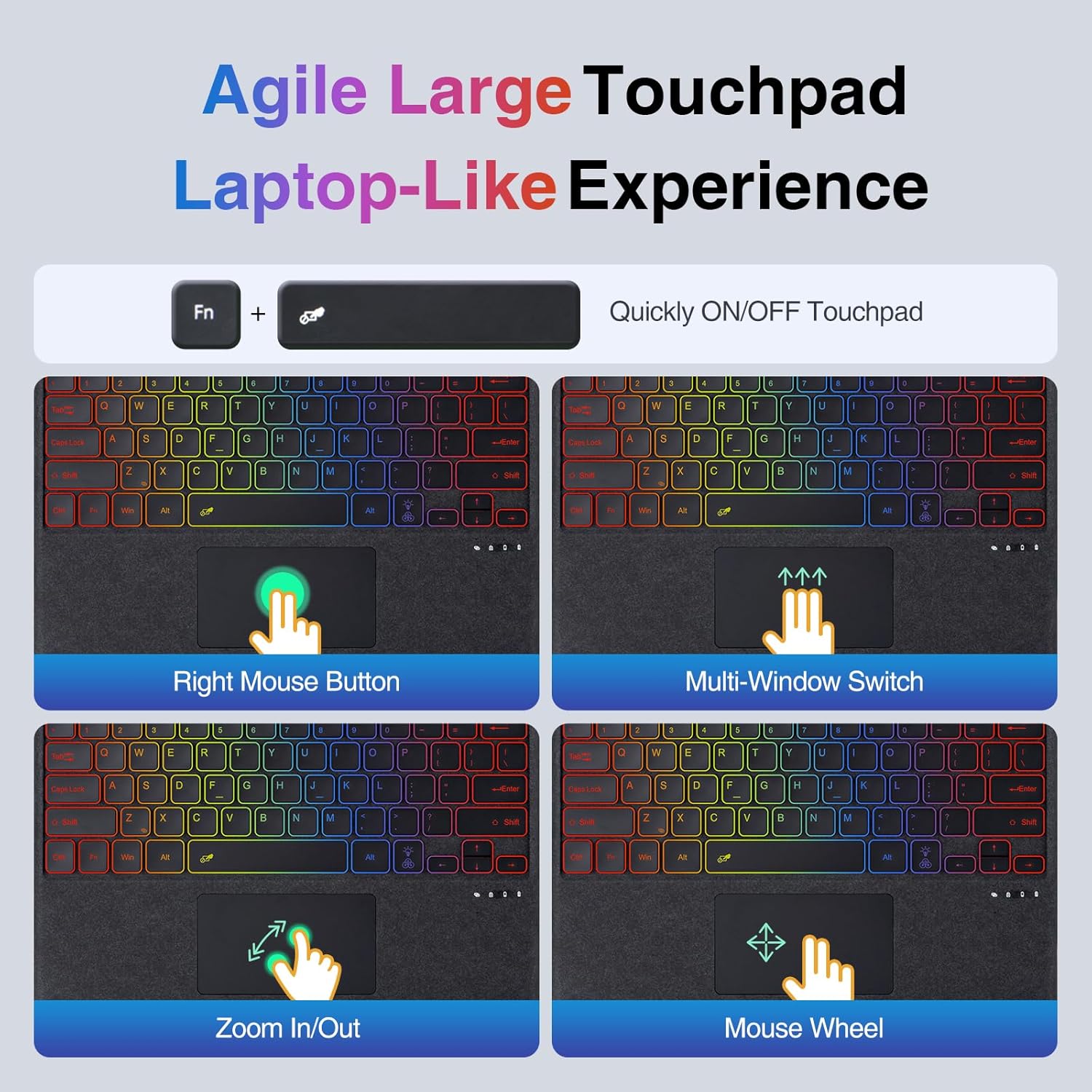 Microfiber Leather Keyboard for Surface Pro 11/10/9/8/X, Bluetooth Keyboard Type Cover with Palm Rejection Touchpad, Pen Holder, Type-C Charging, 7-Color Backlight for Microsoft Surface Pro