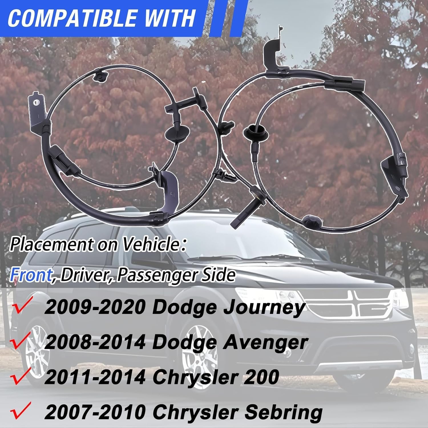ABS Wheel Speed Sensor Front Left Right Compatible with 2009-2020 Dodge Journey 08-14 Dodge Avenger 07-10 Chrysler Sebring 200# ALS2408 ALS2410