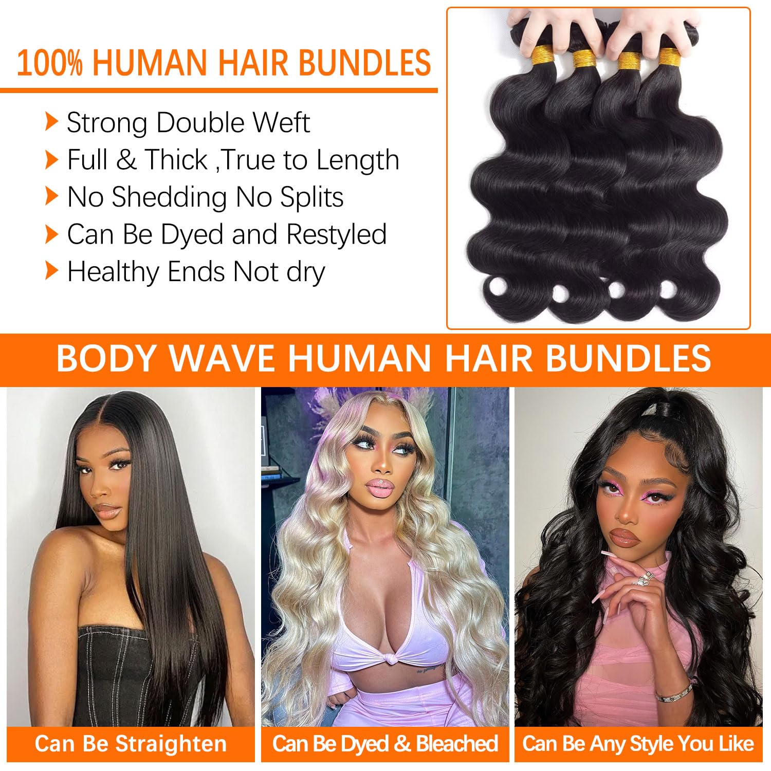 Body Wave Human Hair Extensions 12 14 16 Inch Brazilian Virgin Hair Bundles Amazon.com : Bundles with Closure Human Hair Body Wave 12 14  main image 3