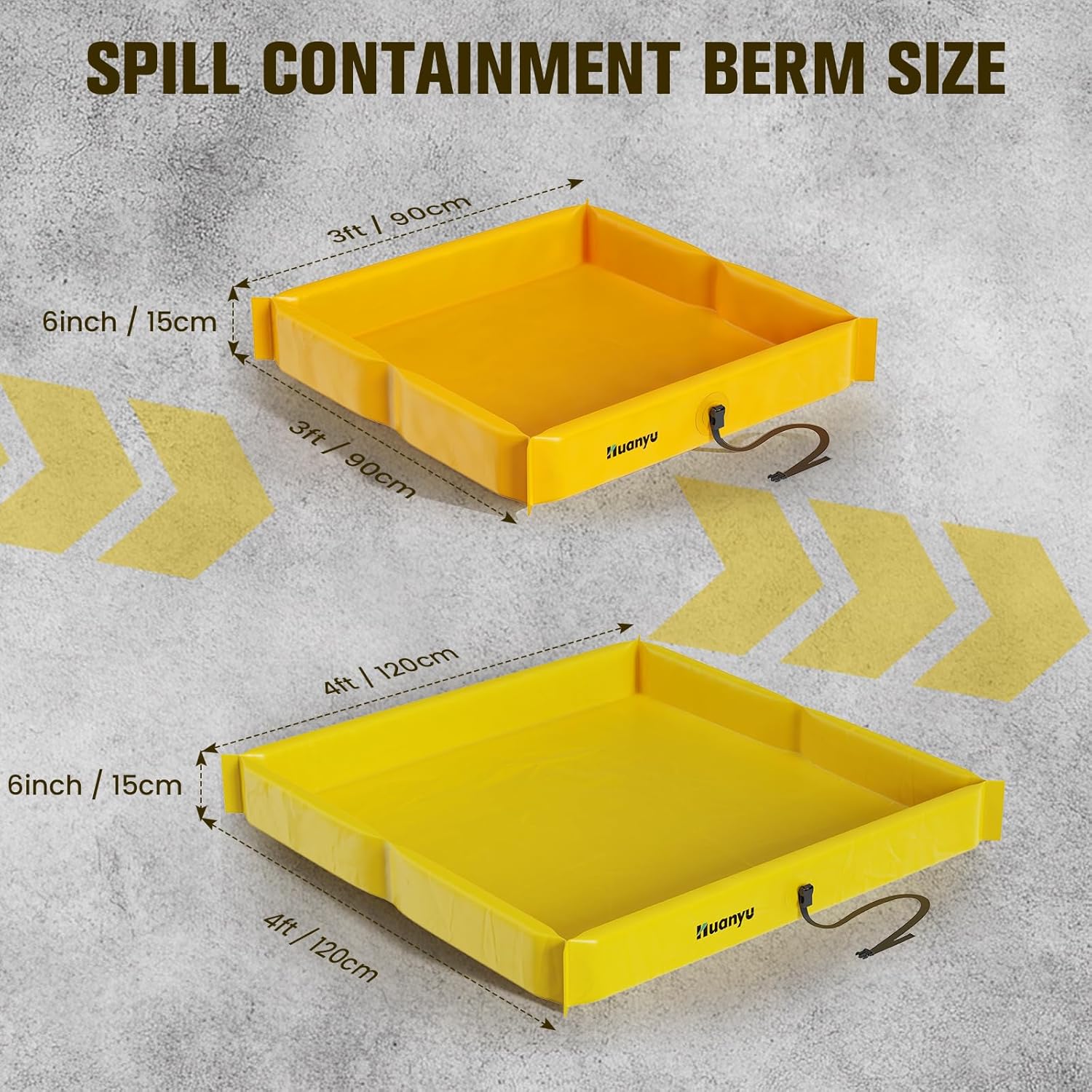 Huanyu Folding Duck Ponds 3'×3'×6" Portable Spill Containment Berm Platform Tray PVC Mini Spill Berm Heavy-Duty, Yellow (3' x 3' / 0.9m x 0.9m)
