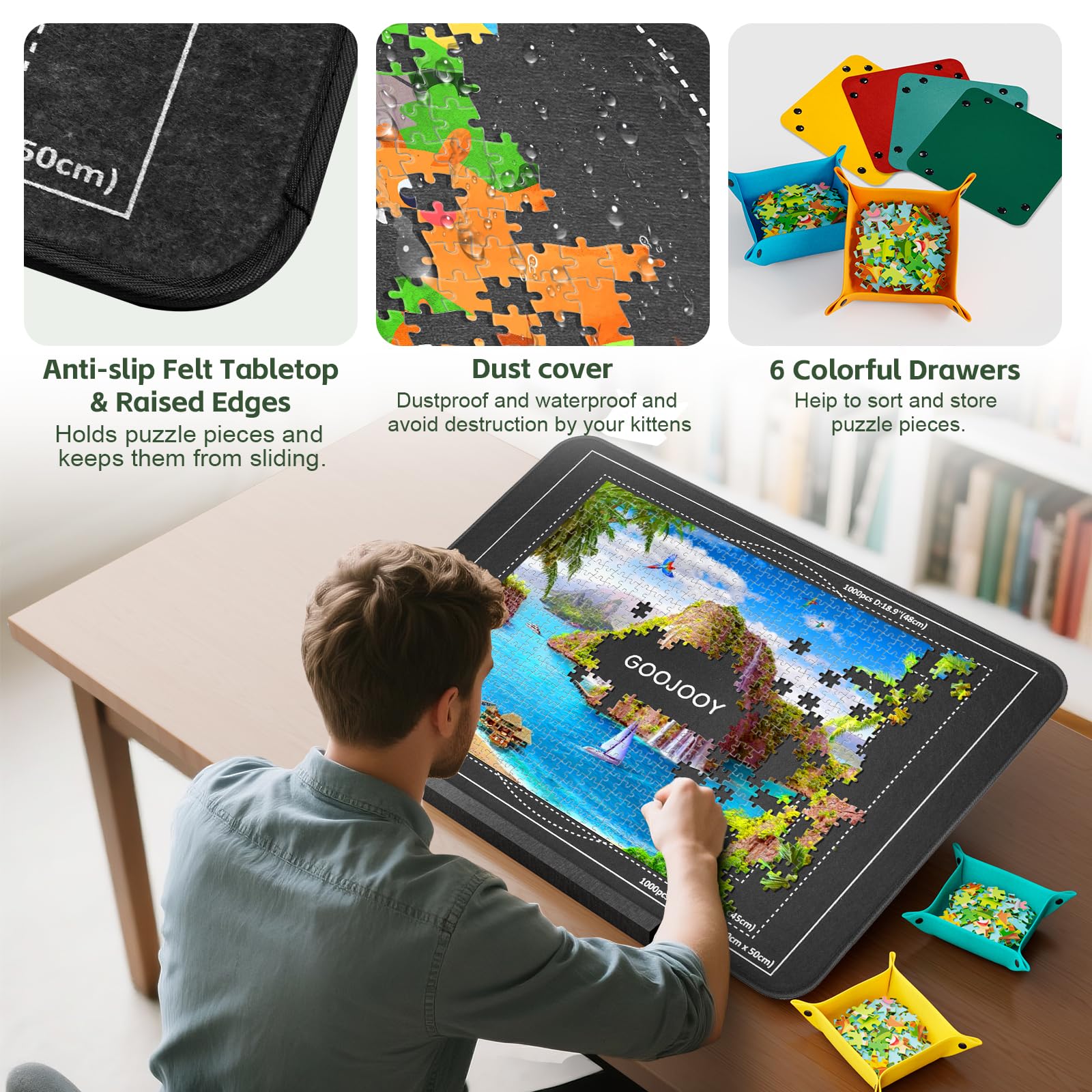 HXMARS Opvouwbare puzzelplank: grote draagbare 1000-delige puzzelmat, niet-bedrukbaar oppervlak voor puzzelopslag tot 500 & 1000 stukjes met opbergtas (paars