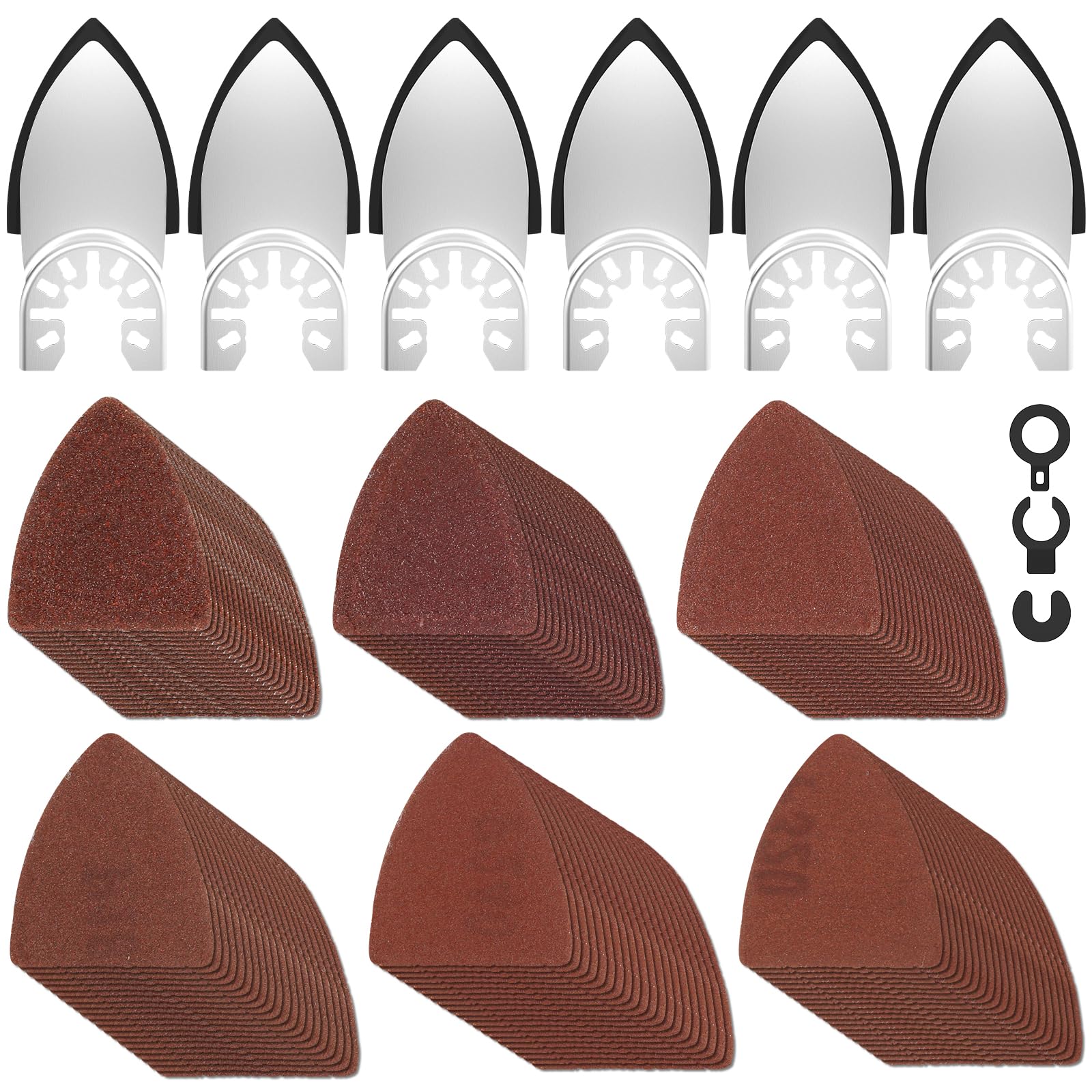Sutowe 129Pcs Oscillating Multitool Sanding Pad Kit, Universal Finger Sanding Pads 60-320 Grit Triangle Finger Sandpaper Set, Multipurpose Sanding Paper Assortment with 3 Spacer Adapter
