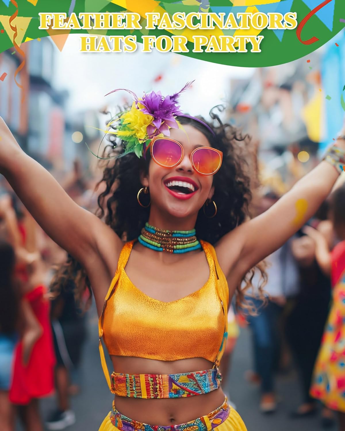 Sureio 6 Pcs Mardi Gras Fascinators Tea Party Hats for Women Feather Pearl Veil Headband Headpiece for Wedding Carnival Dress - Image 3