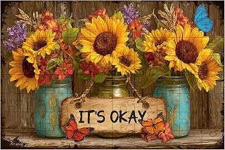 500 Pieces Wooden Jigsaw Puzzle Sunflower Bouquet Bottle It's Okay to Make Mistakes Challenging Educational Fun Family Games Toys Gifts Family Activities 20.4x15 Inch