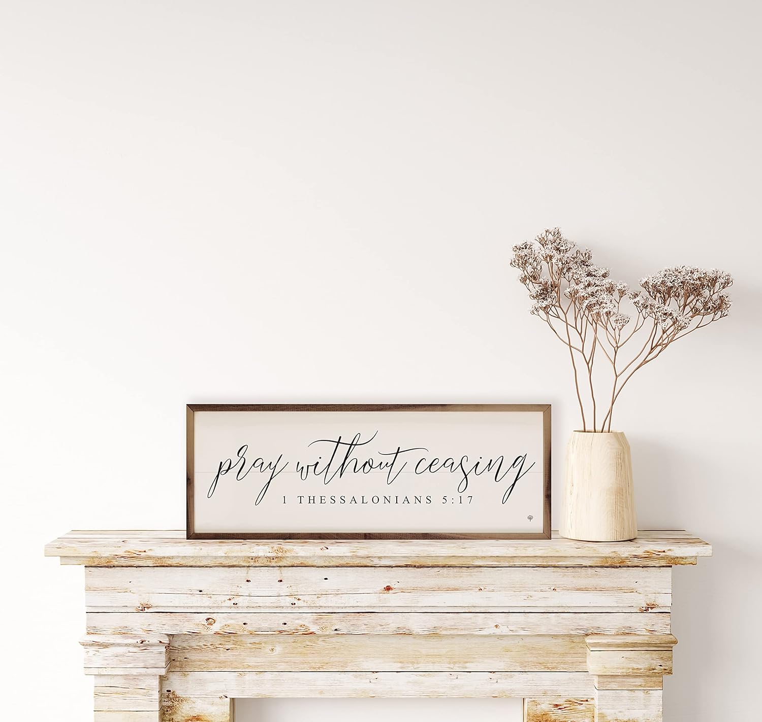 Pray Without Ceasing 1 Thessalonians 5 17 White Faith Wall Home Decor Series Wooden Sign Décor By Kendrick Home, Different Size Faith Wall Decor, Home Wall Decor, Signs For Home Decor Wall (24x8)