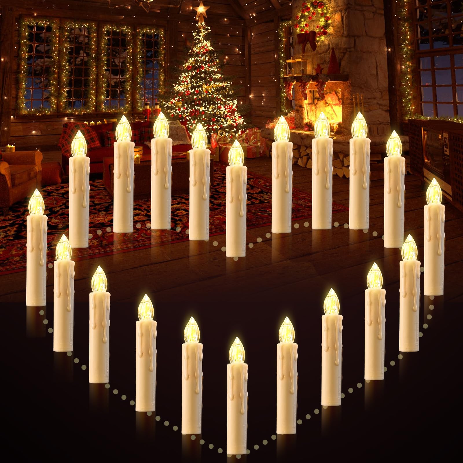 Cimetech 20 LED Floating Candles - Wireless, Dimmable Fairy Lights for Christmas, Wedding, Birthday & Party Decoration