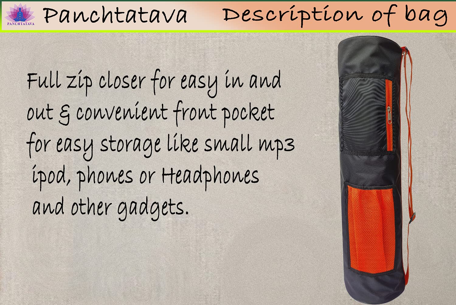Panchtatava Oynx Waterproof | Washable | Durable Double Spacious Pocket Yoga Mat Cover/Yoga Mat Bag for Men & Women 3