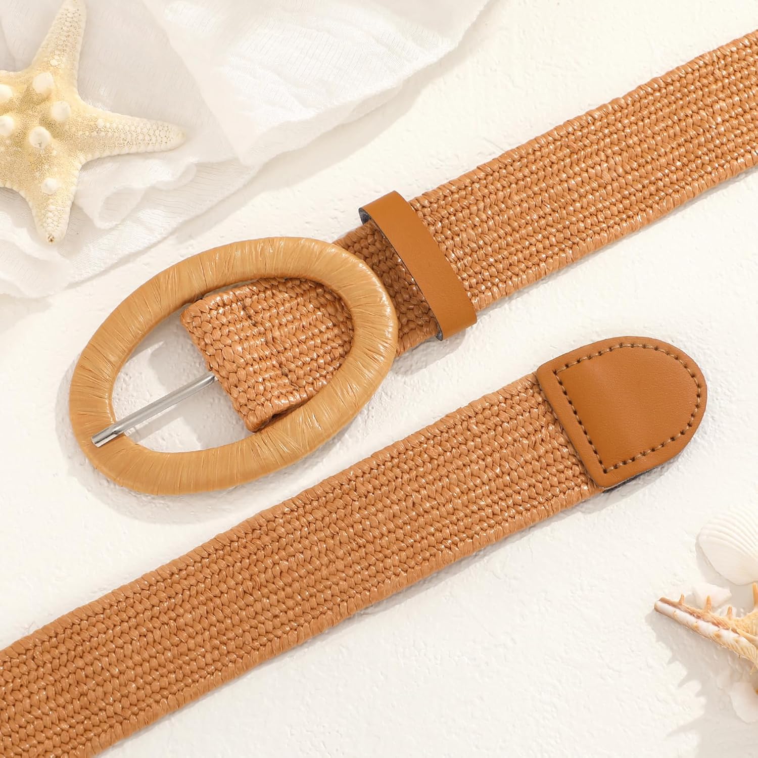 XZQTIVE Straw Woven Elastic Braided Waist Belt for Women Stretch Summer Boho Raffia Dresses Belt for Beach Vacation - Image 2