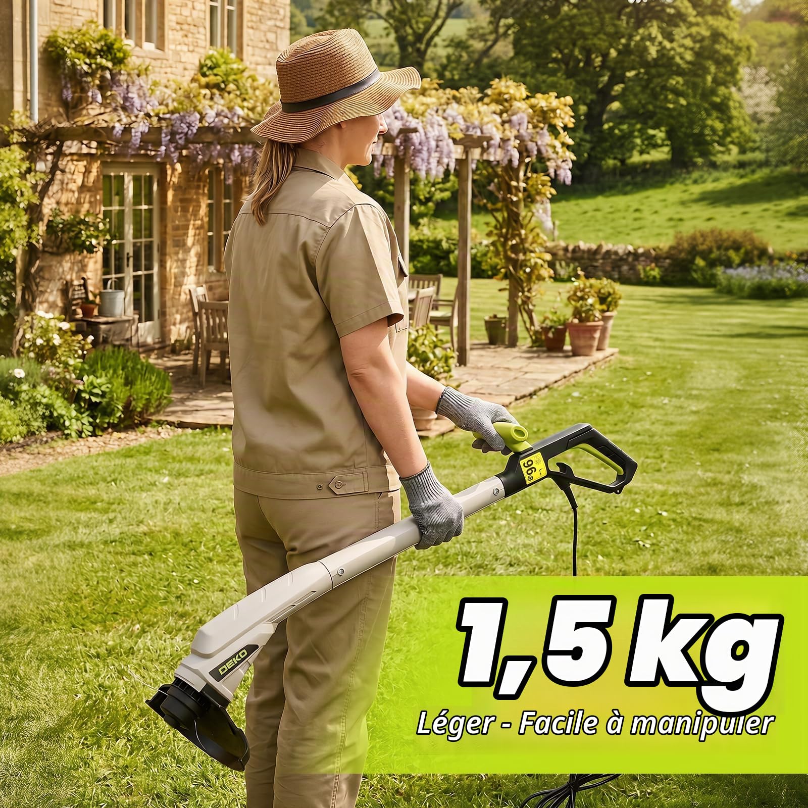 DEKOPRO Coupe Bordure Filaire 250 W: Débroussailleuse Êlectrique à Double Fil de 23 cm, Alimentation Automatique, avec 3 Bobines de Fil, pour Pelouses, Jardins et Mauvaises Herbes