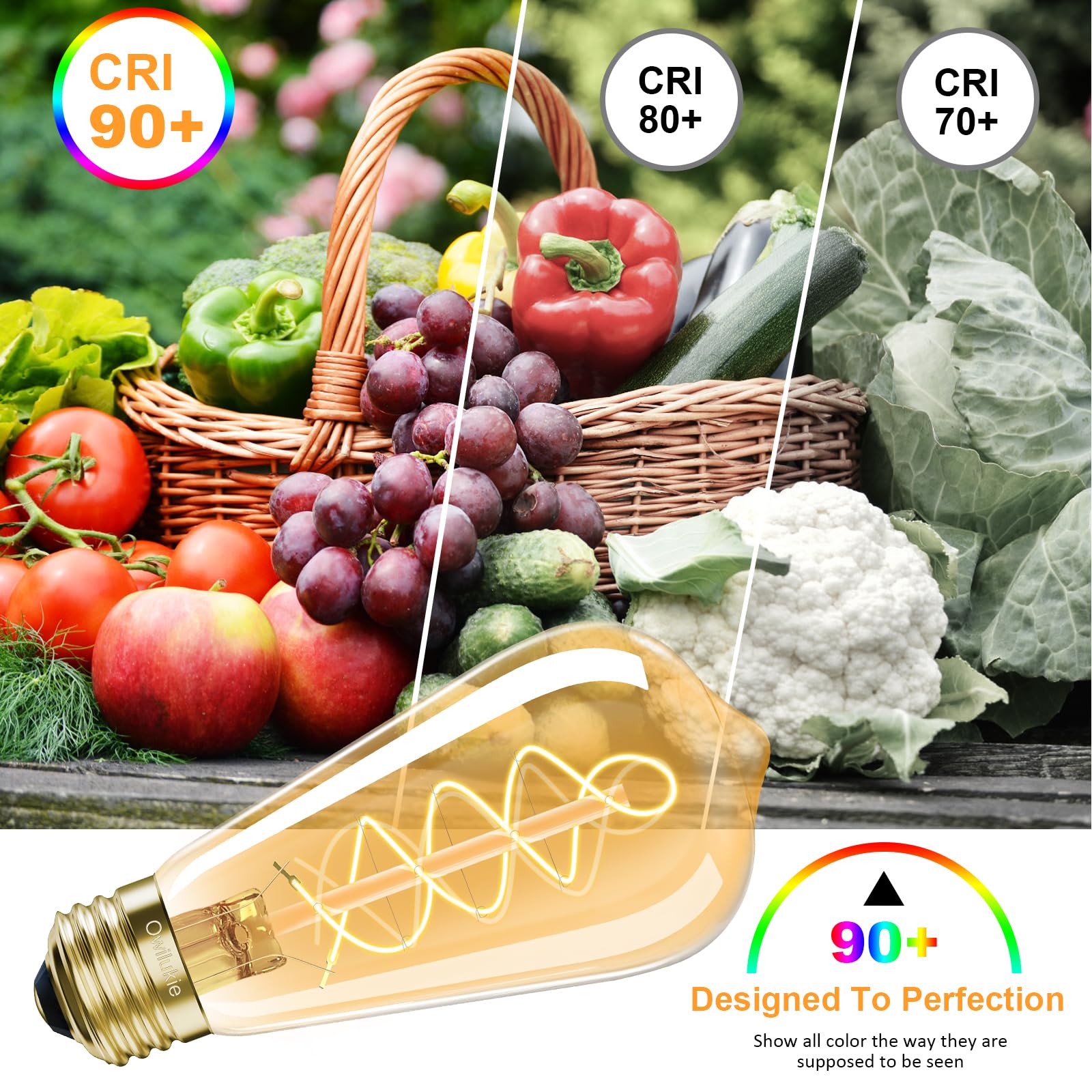 Bombilla LED E26, 4 W, equivalente, E26, 40 W, vintage, luz blanca cálida, 2200 K, ámbar E26, bombilla Edison regulable, ST21/ST64, AC120 V, 300 lm, CR90+, cristal transparente, paquete de 4