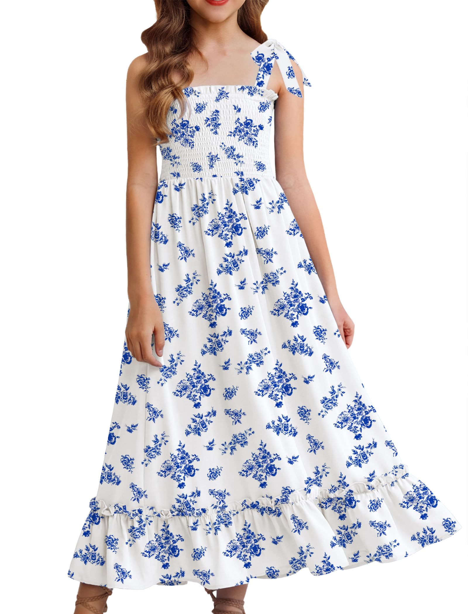 Arshiner Girls Summer Dress Boho Beach Casual Smocked Maxi Dresses