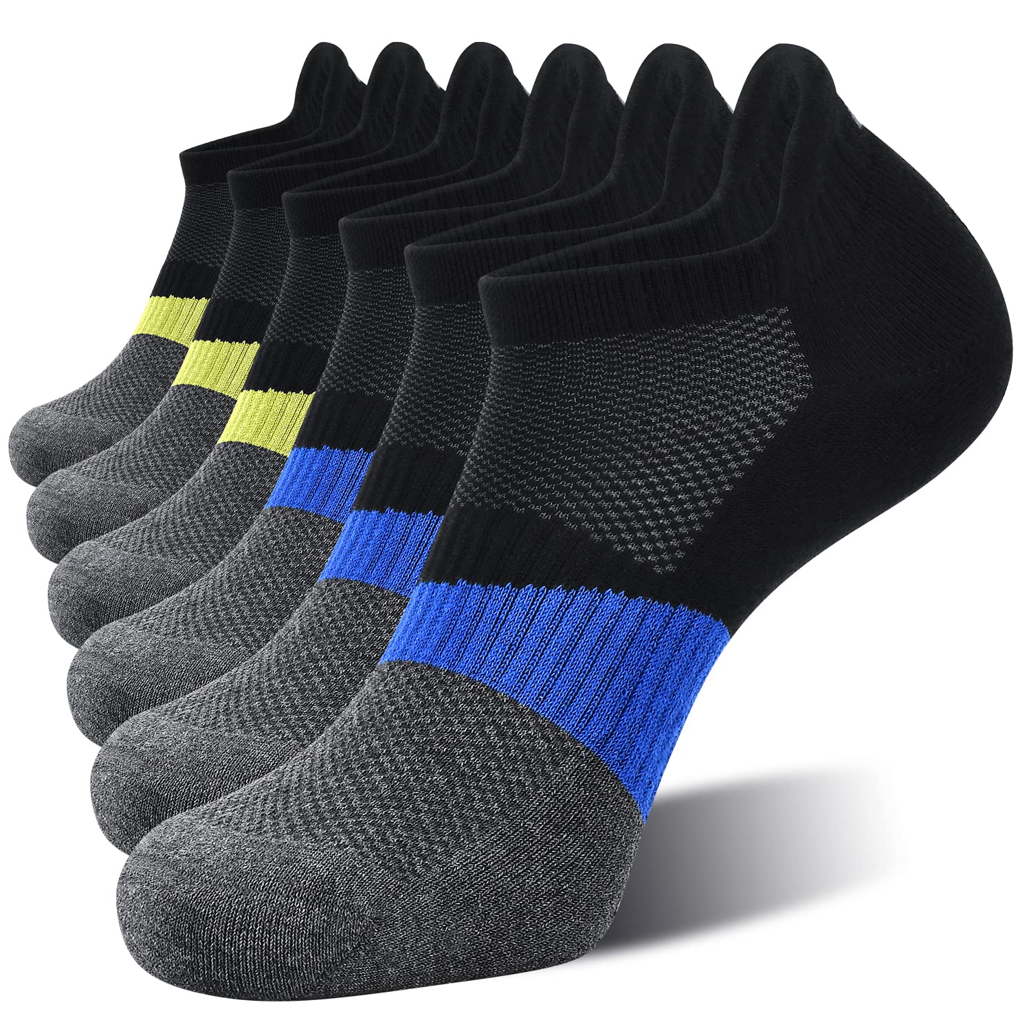 Photo 1 of CS CELERSPORT Ankle Running Athletic Socks Low Cut Sports Tab Socks for Men and Women (6 Pairs) Blue+yellow (6 Pairs) Large