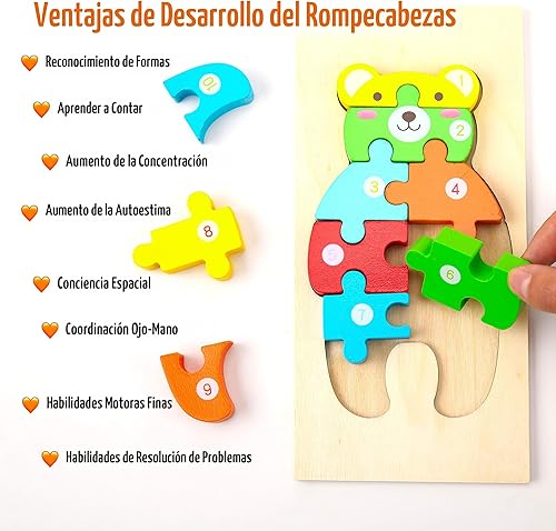 Miniatura 2 de Montessori Mama Rompecabezas de madera para niños de 2 a 4 años, juguetes Montessori para niños de 3 años, juguetes de animales para niños pequeños,