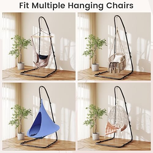 Miniatura 6 de Giantex Soporte de hamaca para exterior, soporte de columpio de metal resistente con gancho de seguridad y cadena resistente, soporte de silla