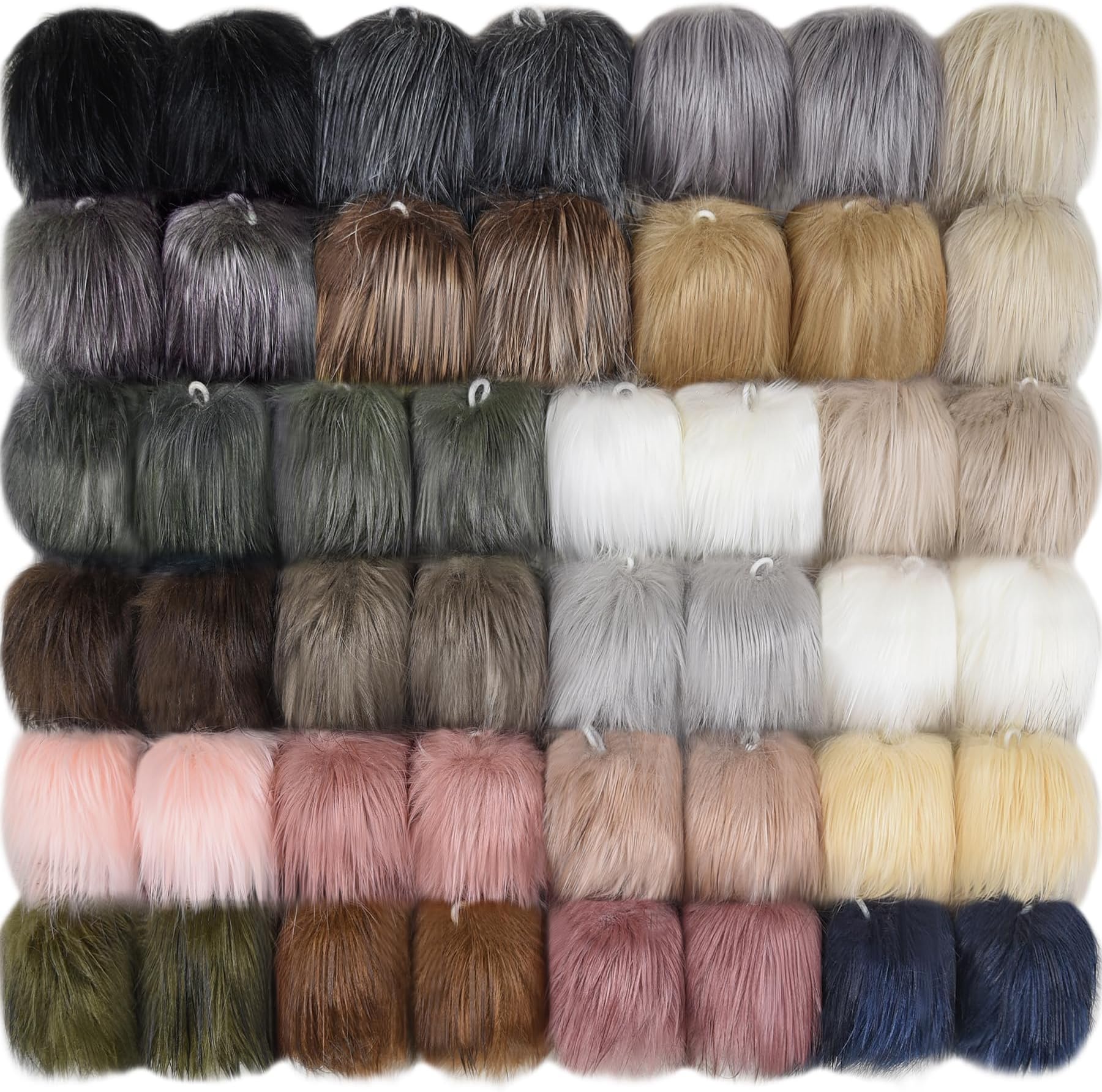 SIQUK 46 Pieces Faux Fur Pom Pom Balls DIY Faux Fox Fur Fluffy Pompoms with Elastic Loop for Hats Scarves Gloves Bags Accessories(Soft Colours)