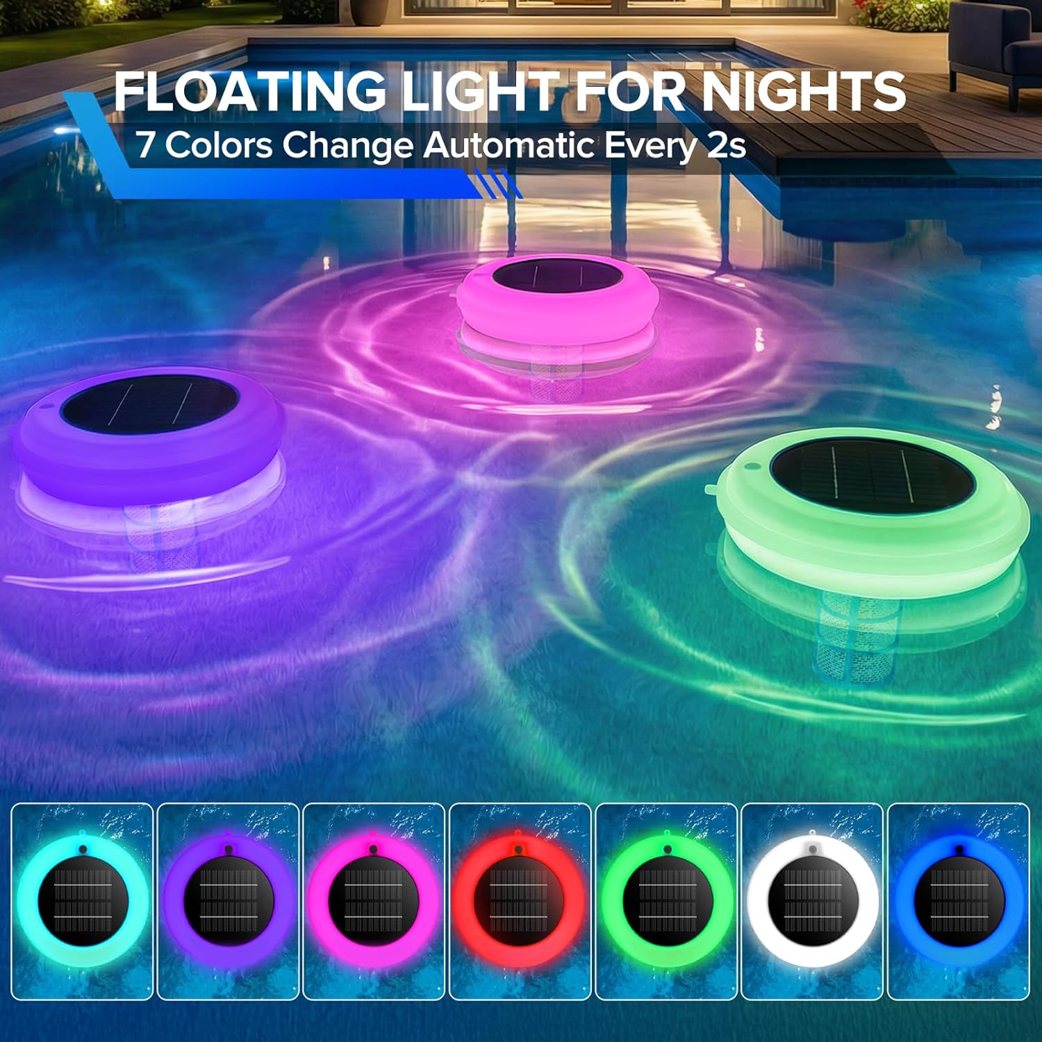 Solar Pool Ionizer, Upgraded Larger Solar Panel Copper Pool Ionizer Floater Auto Switching of Multi-Colored LED Night Light, Ionizador Solar for Above Ground, Inground Pool, Up to 45,000 Gal