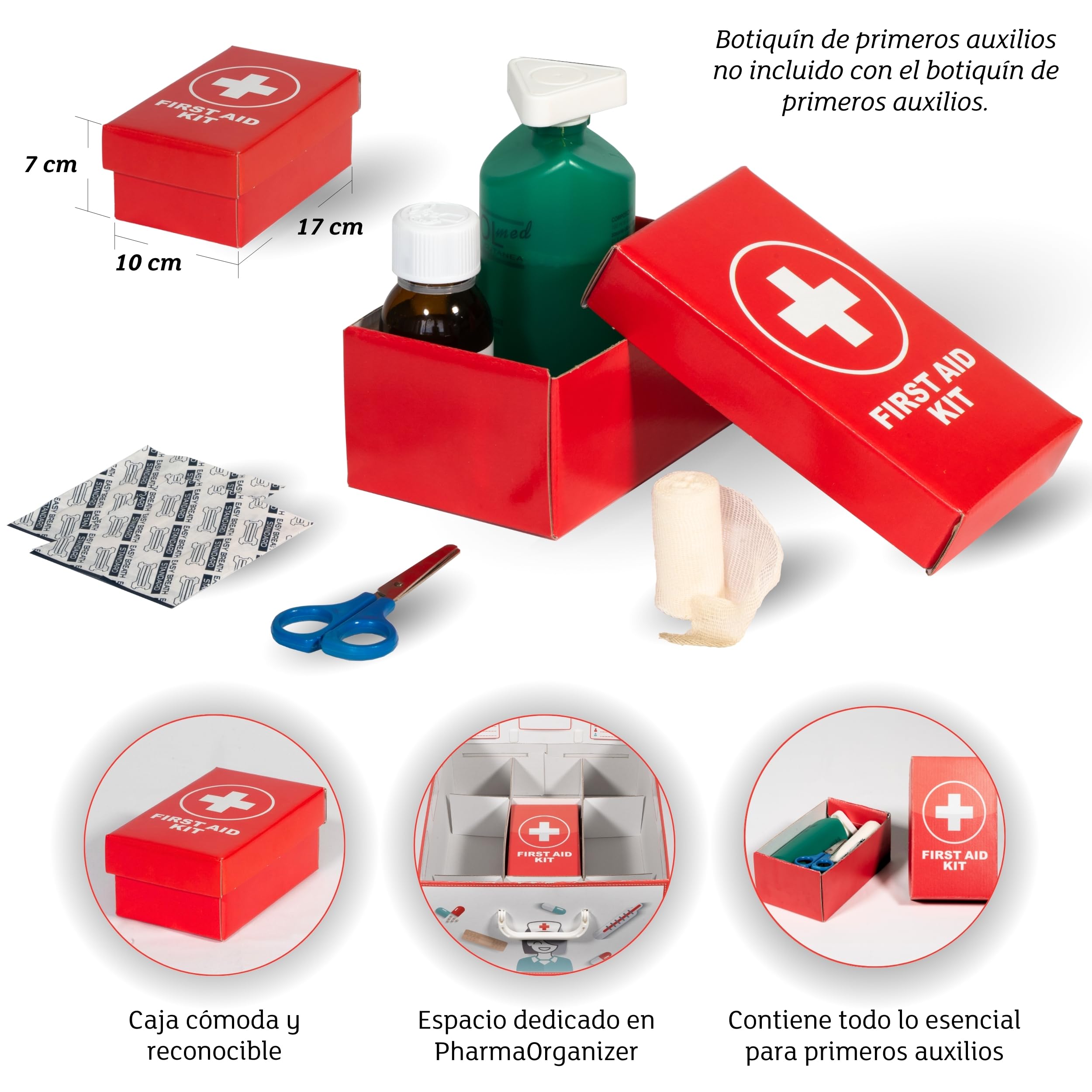 Lavatelli PHARMA ORGANIZER | Caja Medicamentos en CARTÓN, Organizador Fármacos, con divisor interno, 32x42x17,5 cm, Incluye botiquin de primeros auxilios y 4 Tarjetas Médicas. Baúl almacenaje con tapa