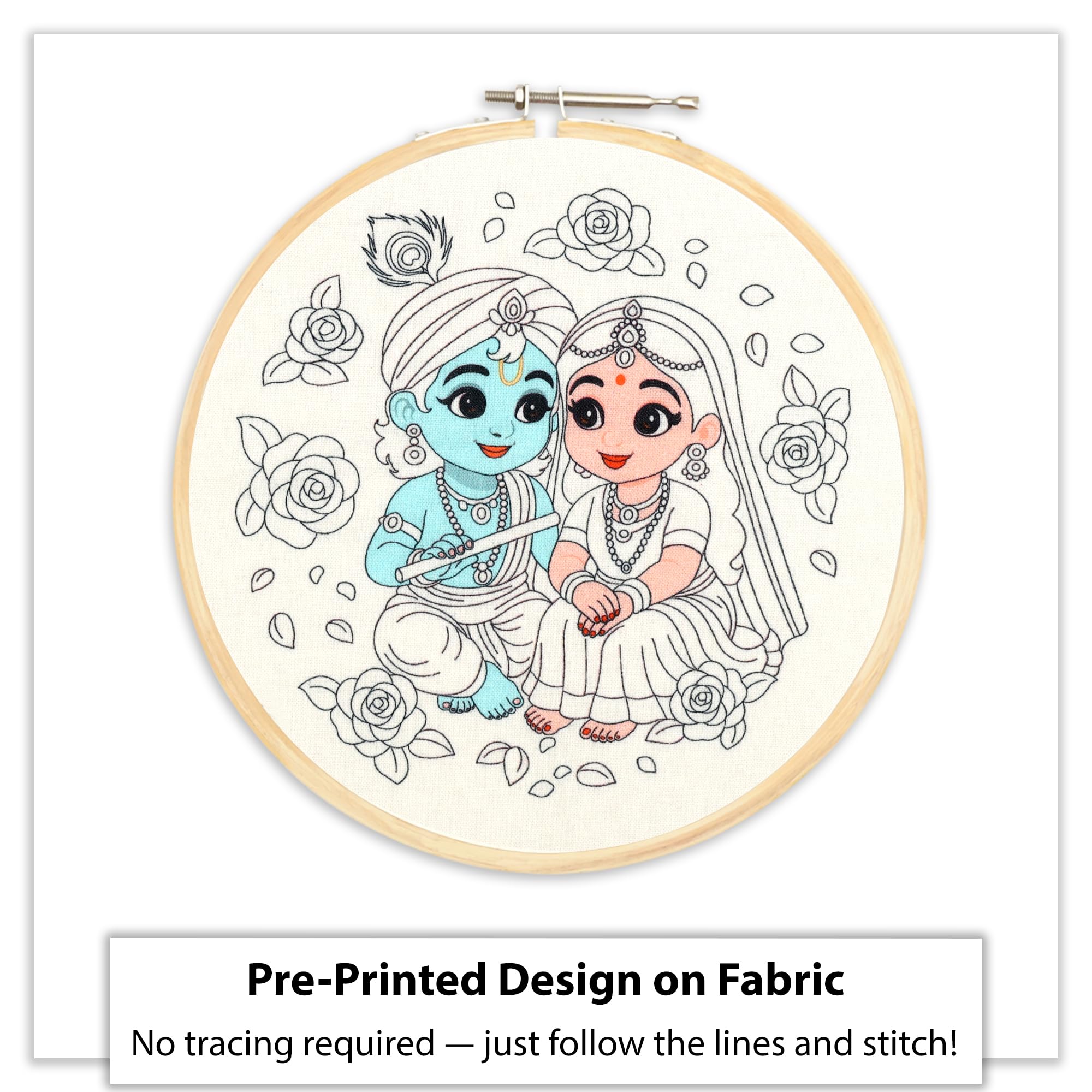 pickNMAKE Radha Krishna Embroidery Kit for Beginners & Adults | DIY Hand Embroidery Starter Kit with Hoop, Threads, Needles, Printed Fabric & Instructions | Craft Sewing Kit for Home Décor & Gifts 1