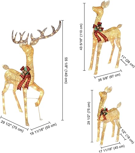 Miniatura 5 de Yescom Juego familiar de ciervos navideños iluminados de 3 piezas con 420 luces LED decoración artificial de Navidad patio decoración al aire libre
