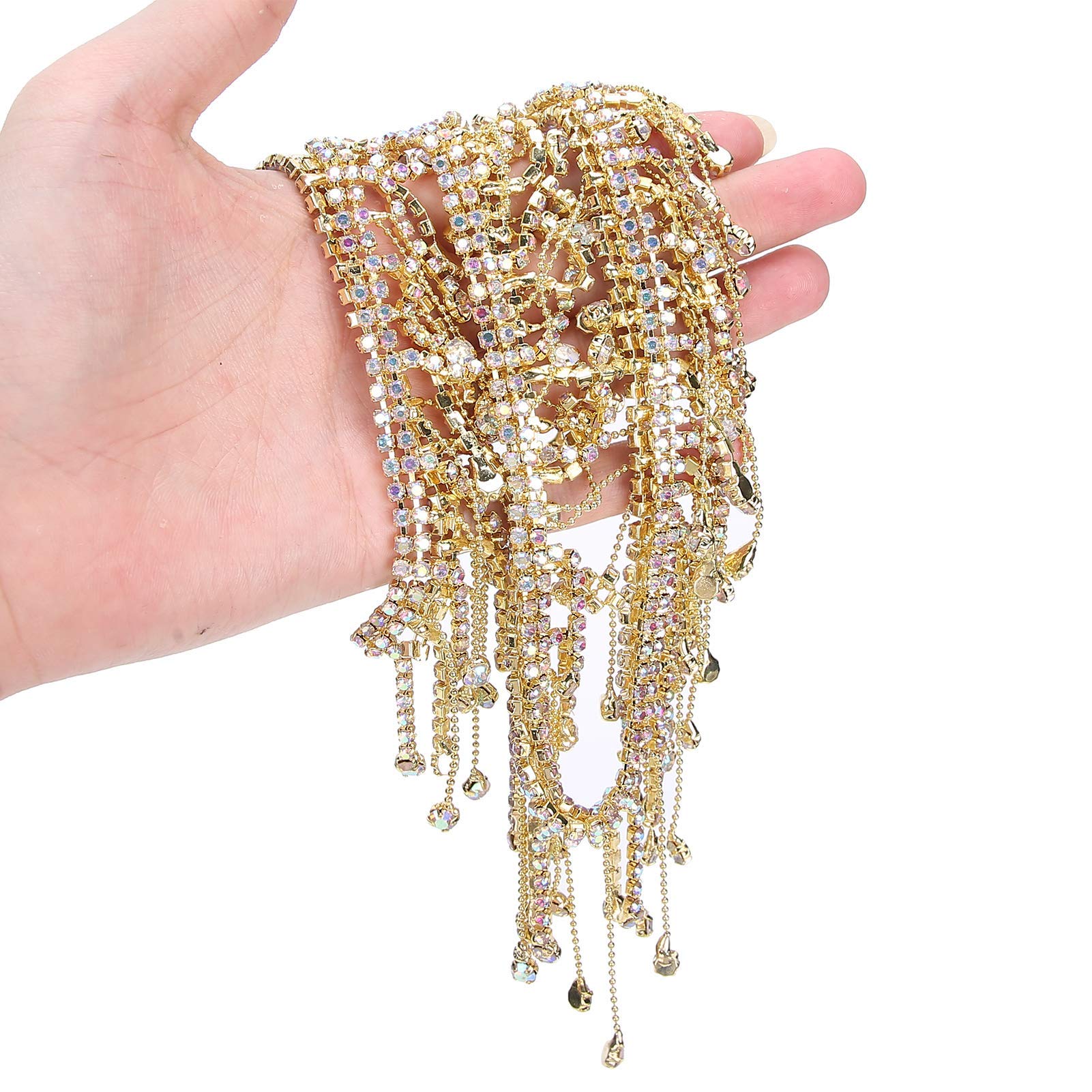 Nastro con frange e strass, 9,1 m, con nappe luccicanti, per matrimoni, feste, abbigliamento, fai da te (2 pezzi dorati)