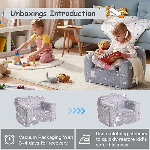 Miniatura 94 de Tiita Silla para niños, cómodo sofá plegable para niños, sofá ligero para niños con asa de transporte y bolsillos laterales, reposabrazos de espuma
