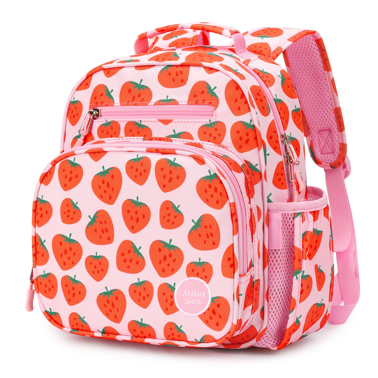 mibasies Toddler Backpack for Girls 2-4: Cute Kids Backpacks for Girls - Preschool Kindergarten Backpack - Strawberry Pink