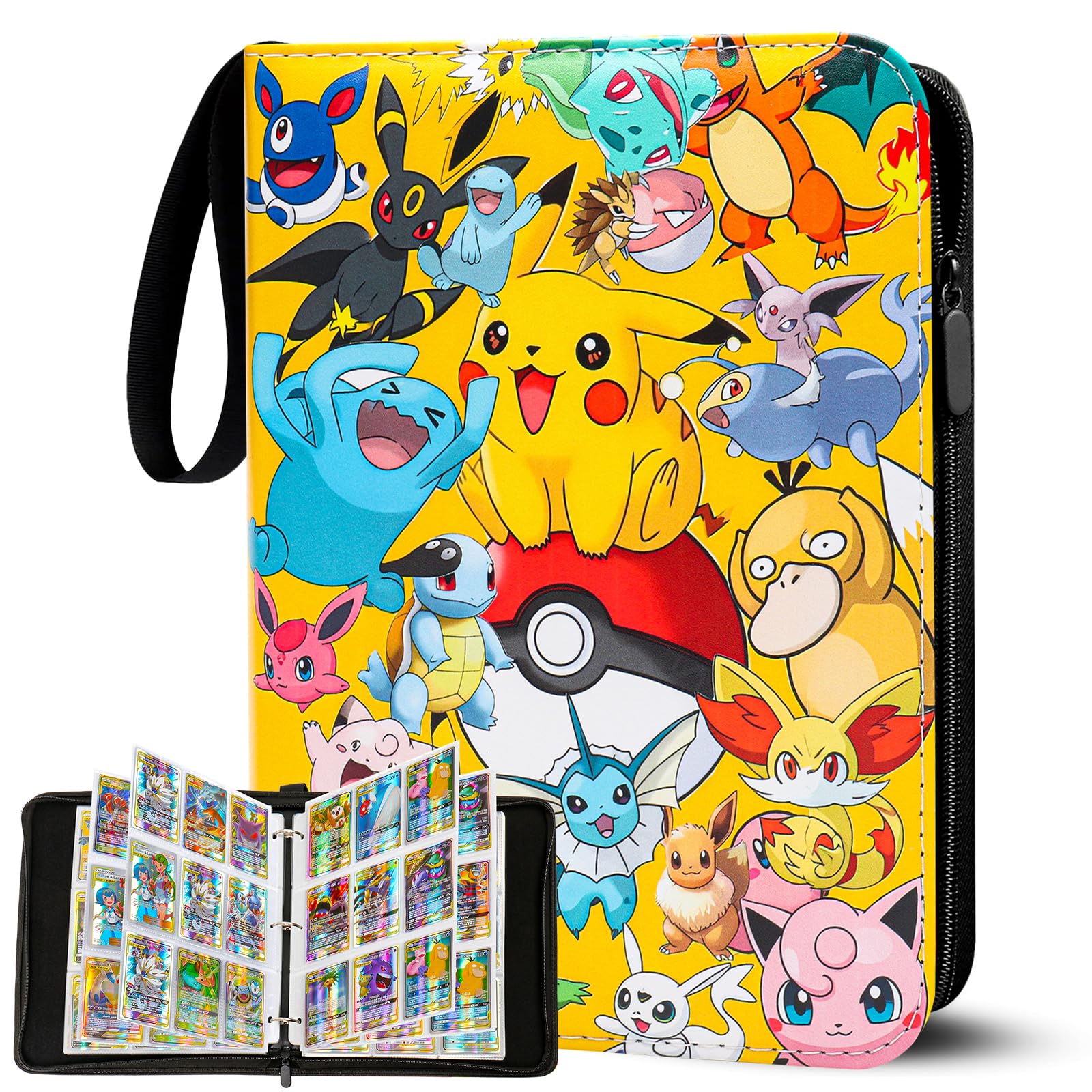 Sammelalbum für Pokemon Karten, 50 Seiten 400 Karten Kapazität Sammelkarten Album Sammelmappe Karten Ordner Heft, Tragbar Wasserdicht PU-Material Sammelkartenalben, Geschenk für Kinder