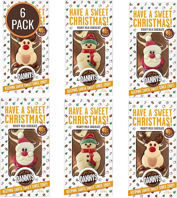 Dannys Christmas Chocolates 6 x Large 100g Christmas Chocolate Bars