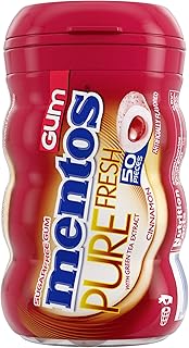 Pure Fresh Sugar-Free Chewing Gum with Xylitol, Cinnamon, 90% Recyclable Curvy Bottle, 50 Pieces per Bottle (Pack of 1)