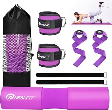NEALFIT Barbell Pad Set with Lifting Straps & Ankle Straps - Squat Pad for Hip Thrusts, Lunges, Weightlifting - Heavy Duty Strength Training Equipment for Powerlifting, Home Gym