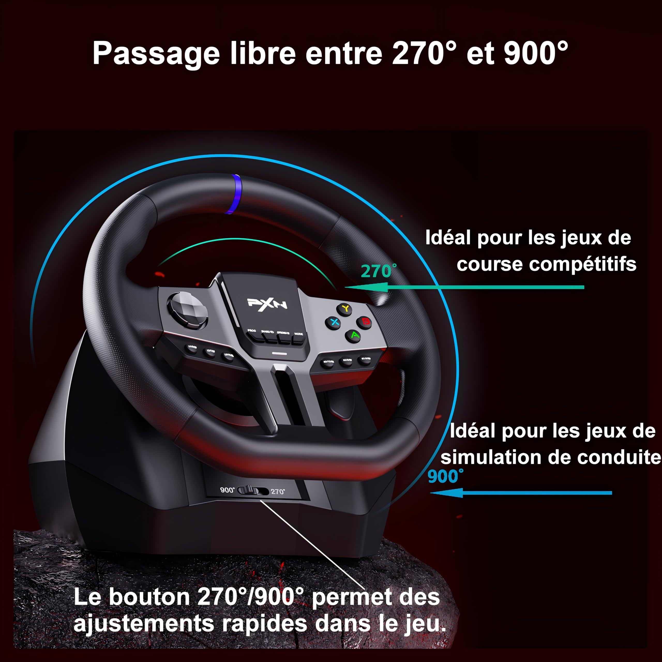 PXN V9 GEN2 Volant PC, Volant PS4 avec Palettes de Changement, Pédale à Effet Hall, Levier de Vitesse 6+R, Volant de Course pour Xbox Series X/S, Xbox One, PC, PS4, PS3