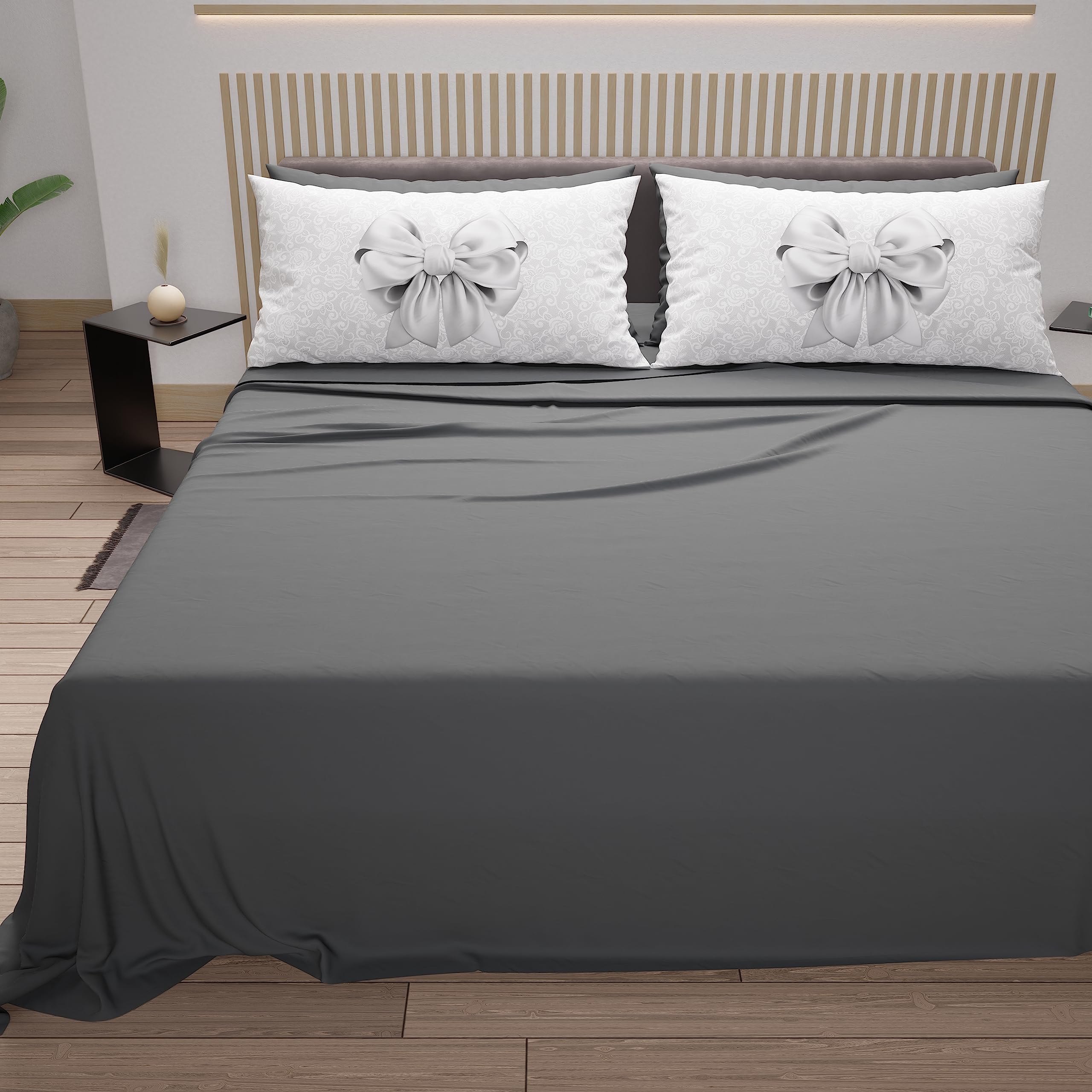 PETTI Artigiani Italiani - Cotton Sheets with Pillowcases in Digital Print, Pizza and a Half Bed Set, Dark Grey, 100% Made in Italy - Image 4
