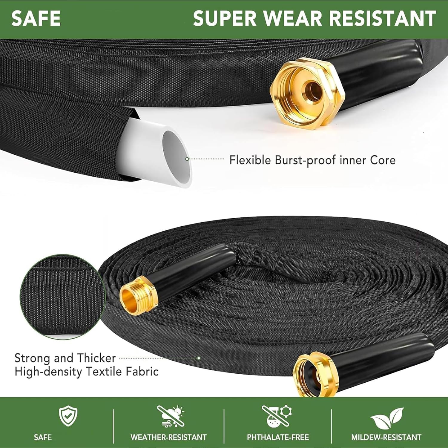25ft / 50ft / 75ft Heavy Duty Garden Pipe for Outdoor Irrigation and Vehicle Washing Flexible Garden Hose