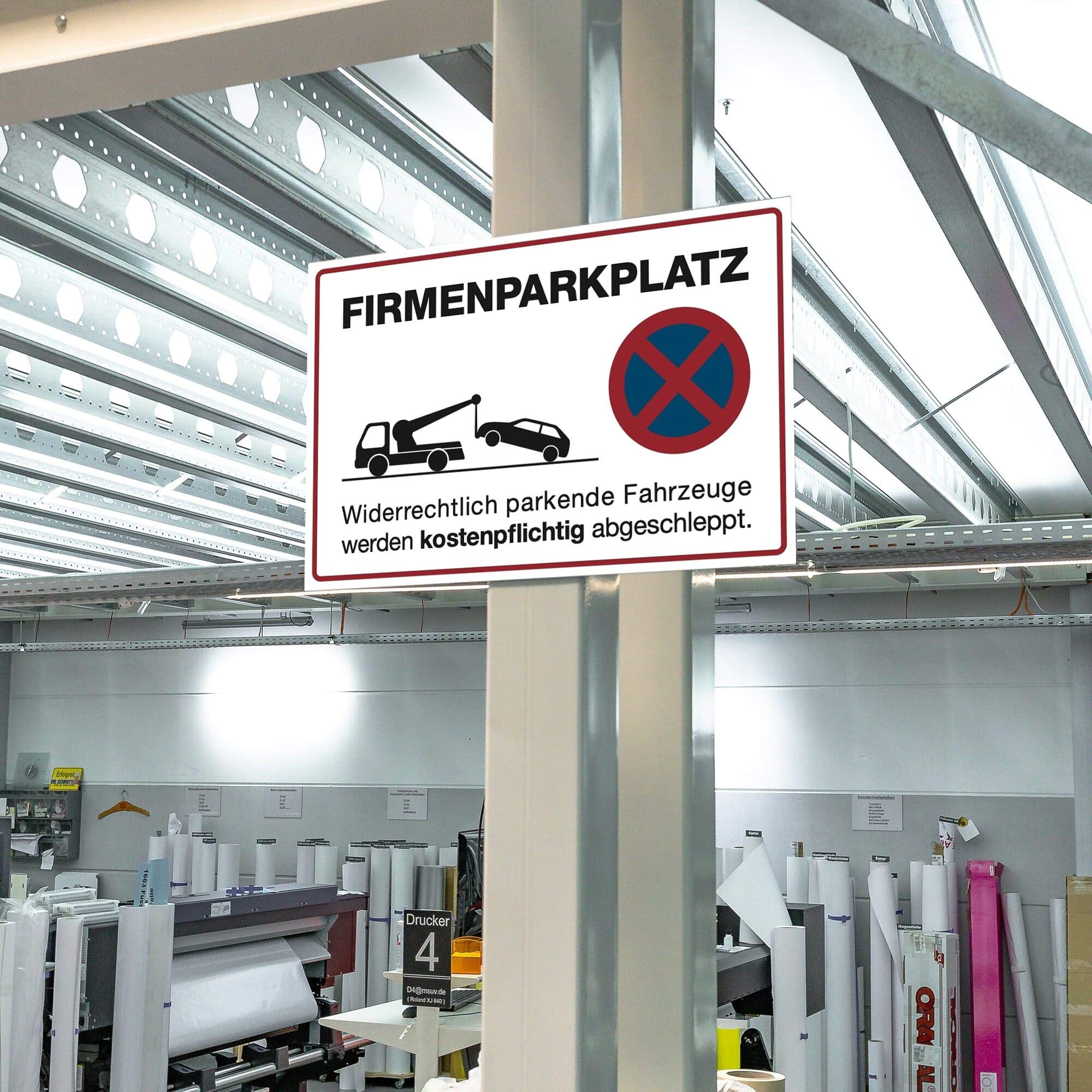 Parken verboten Schild – Firmenparkplatz, Alu-Verbund 600x400 mm, Weiß