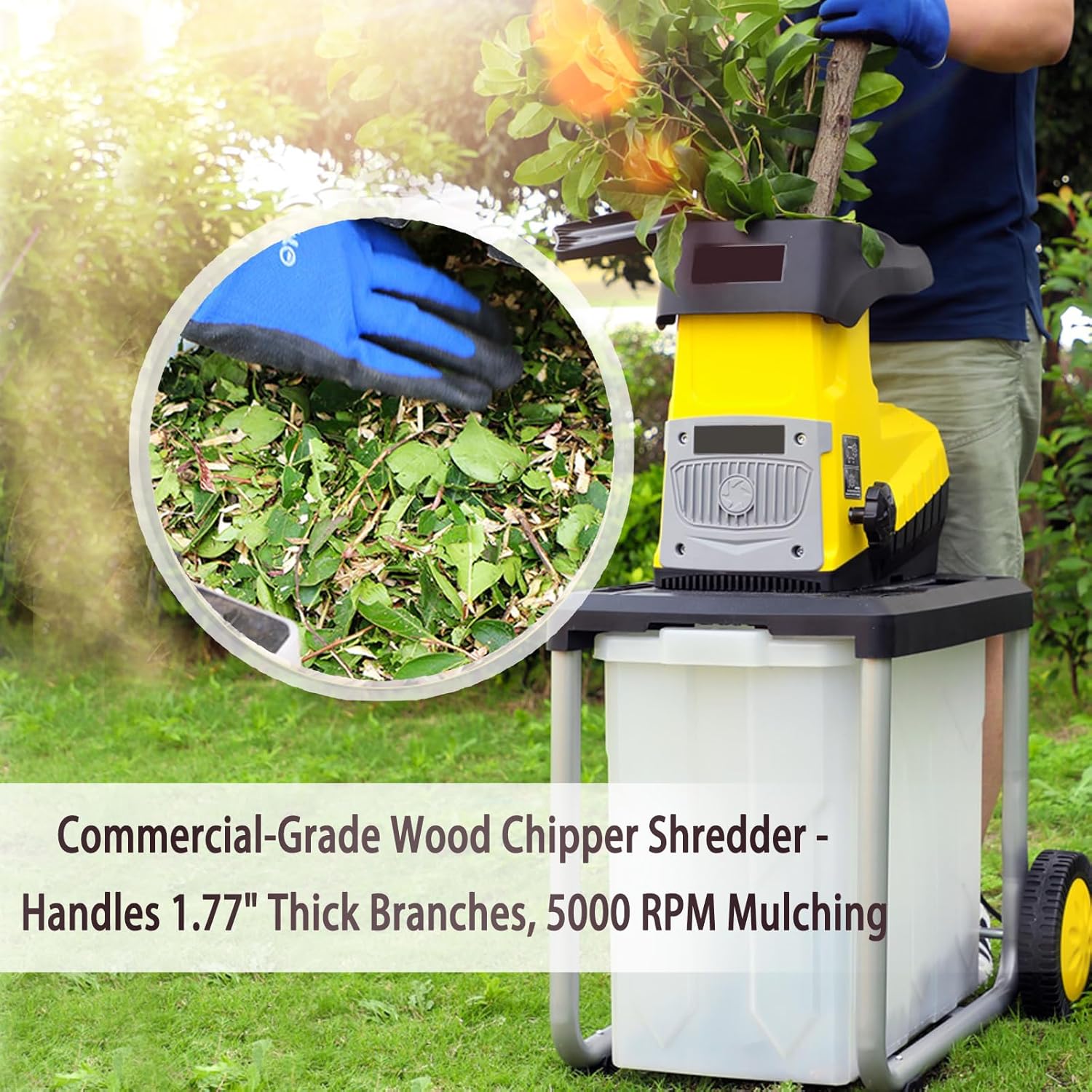 2500W/3200W Electric Wood Chipper Shredder - Feed Chute for 1.57"/1.77" Branches, Mulcher with Collection Bag - No Pre-Cutting, Ideal for Compost & Lawn (Box + 10m Cord)