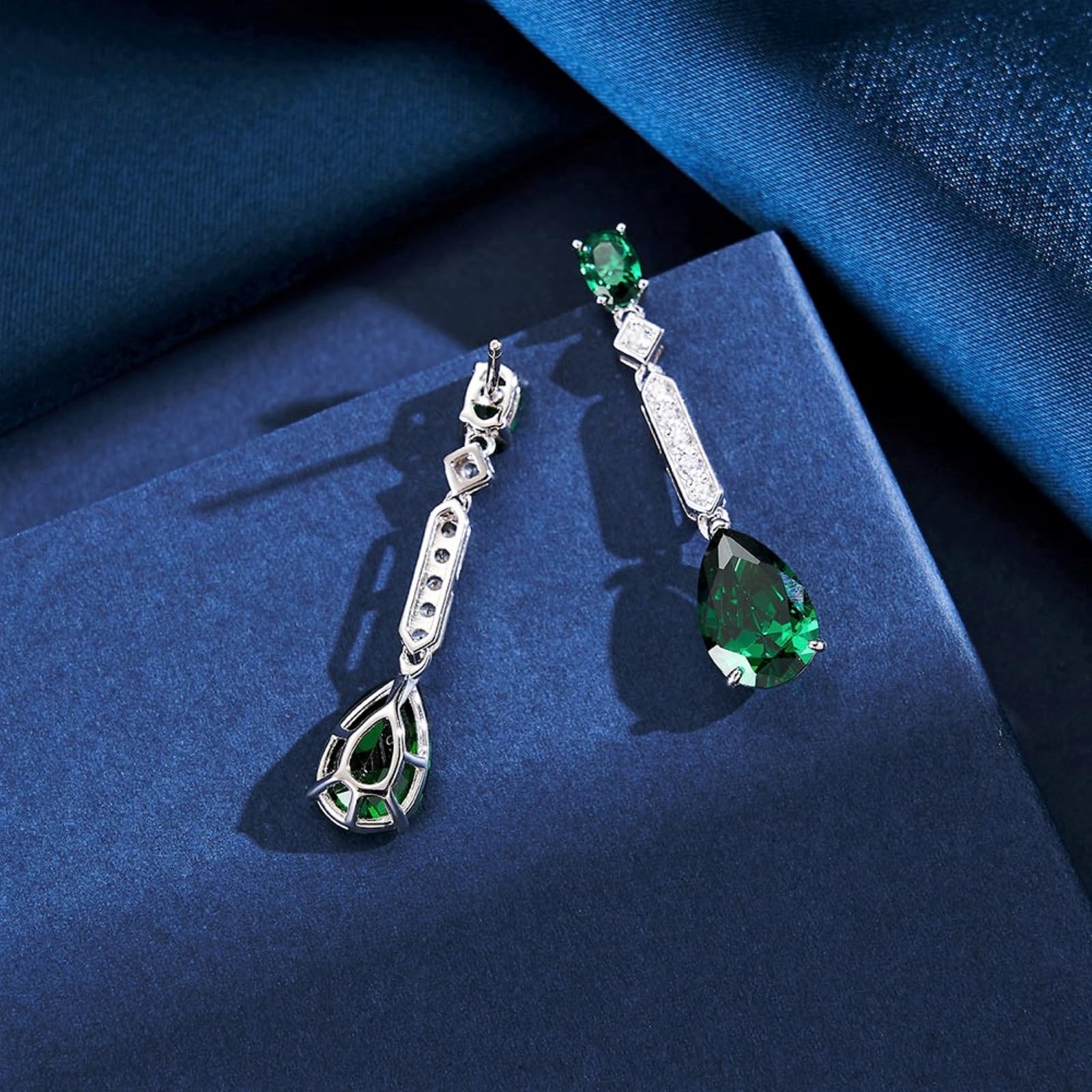 Pendientes Bohemios de Cristal de Esmeralda y Piedras Preciosas Verdes, Colgantes Largos de Plata de Ley para Mujer