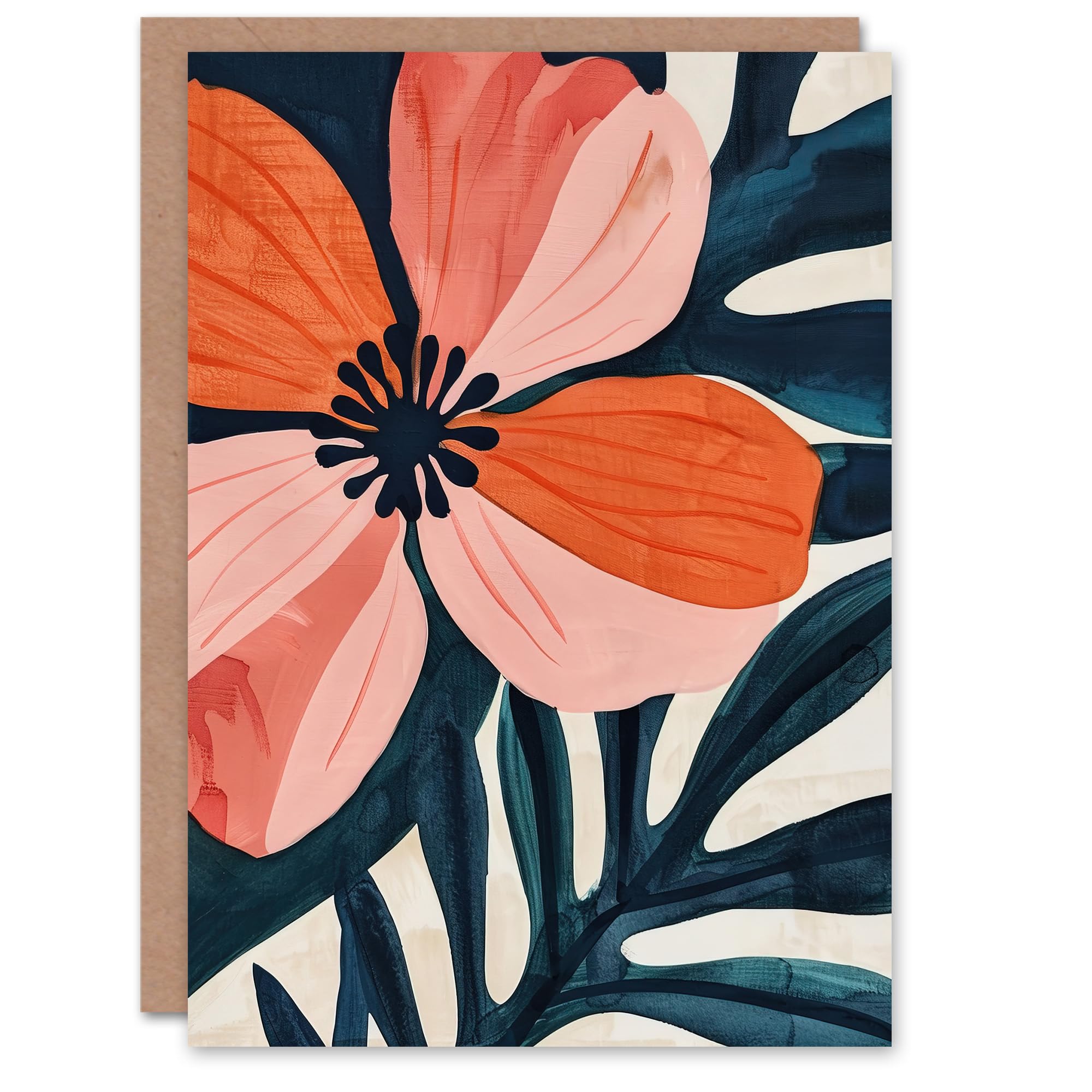 Artery8 Greeting Card Abstract Flower Bloom Coral Pink Blue Floral For Her Woman Birthday Card