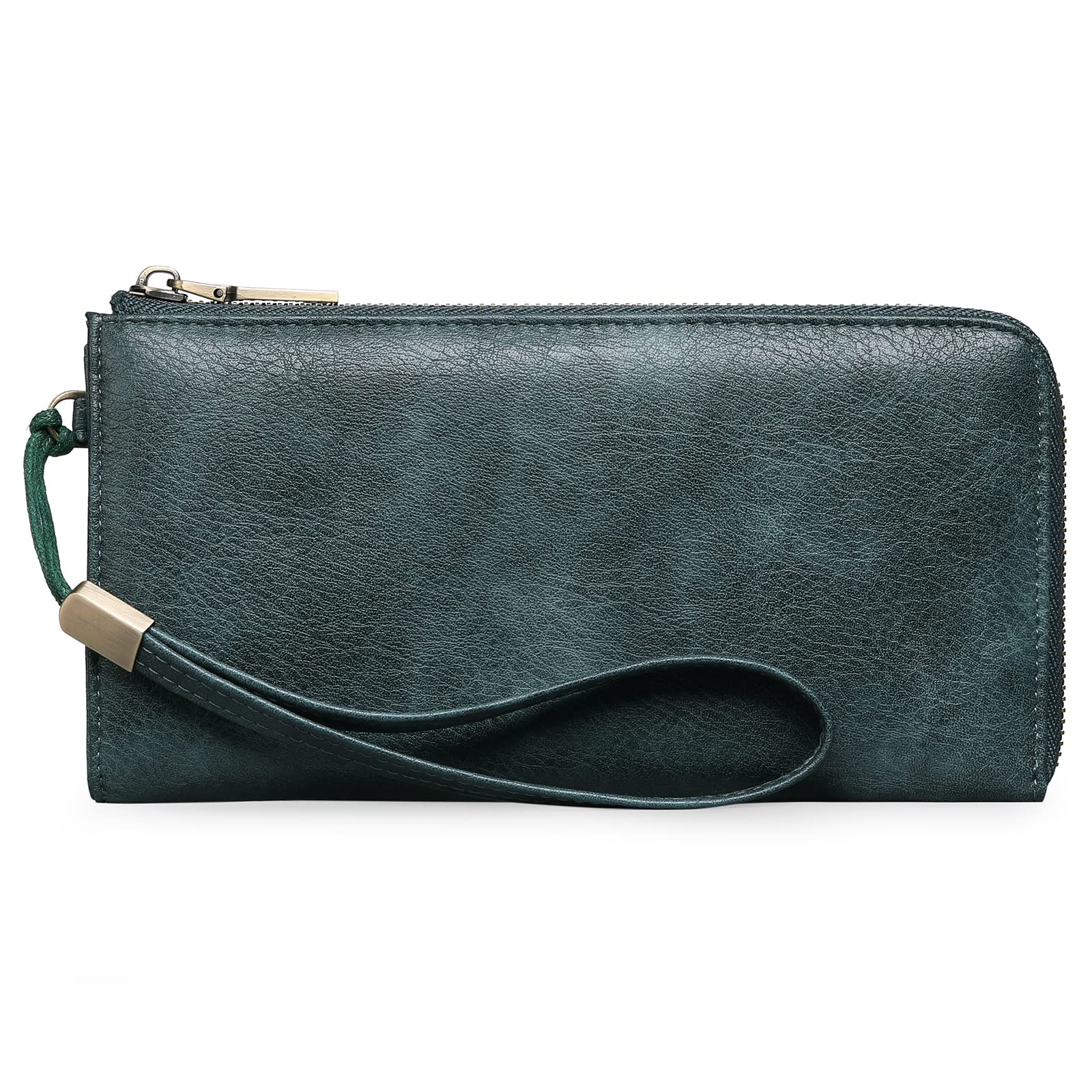 GAEKEAOWomens Wallet Wristlet Leather Clutch RFID Blocking Zip Around Wallet Long Ladies Purse with Wrist Strap