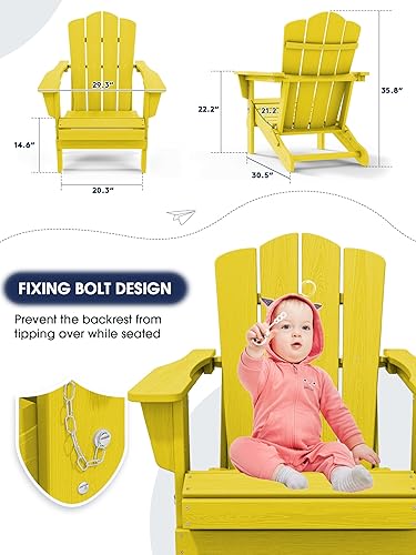 Vista 204 de KINGYES - Silla Adirondack plegable, sillas de patio de polietileno de alta densidad para todo tipo de clima, silla de césped con textura de madera