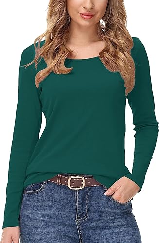 Smile Fish Women Boat Neck Loose Fit T Shirt Long Sleeve Shirts Fall Casual Basi
