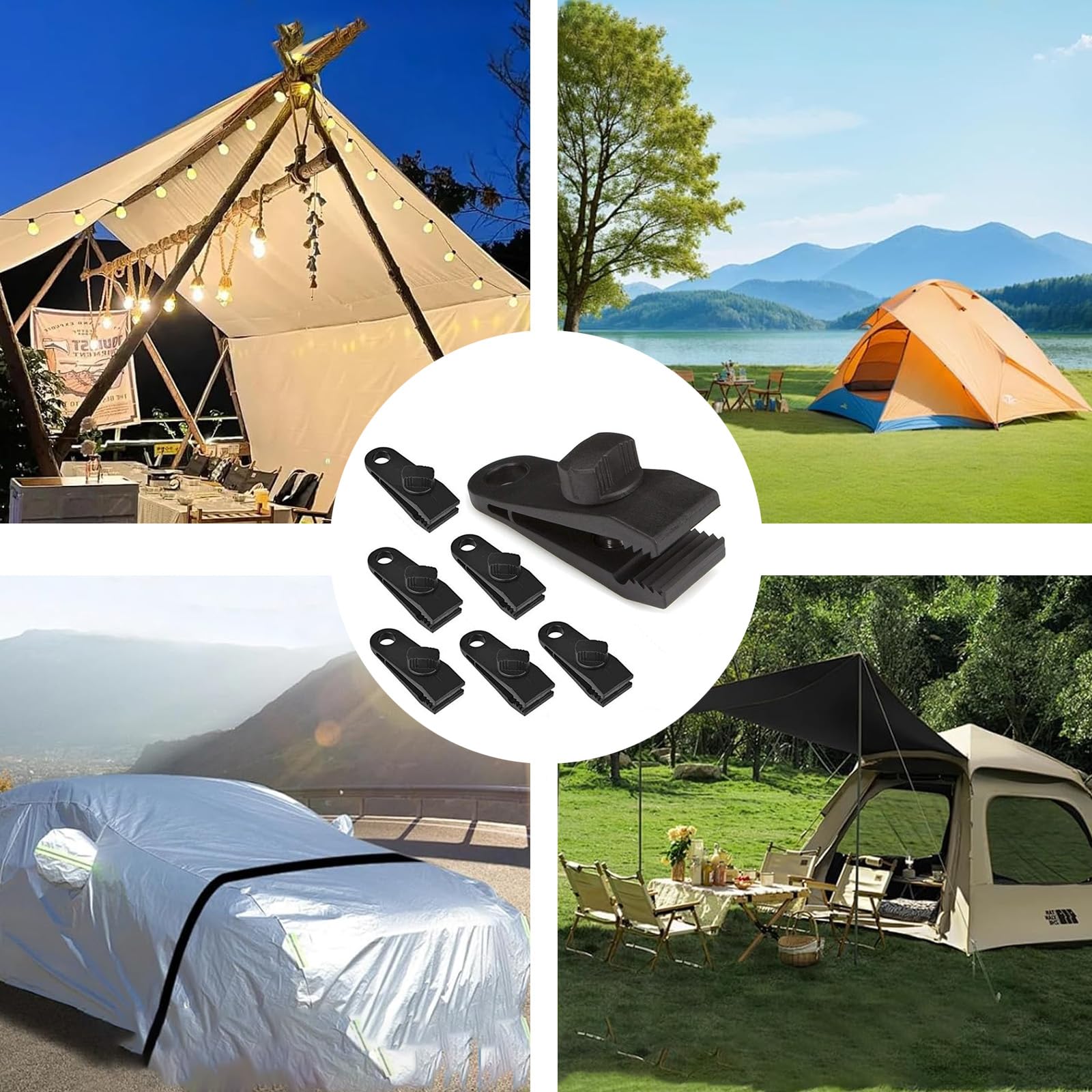 6 Stück Planenspanner Tarp Clips Zeltplanen Planenclips Kunststoff Planenbefestigung Camping Zelt Clip Zeltklammern Planenhalter Einstellbar Befestigungsclips für Planen,Markisen,Zelte,Vordächer Sport & Freizeit