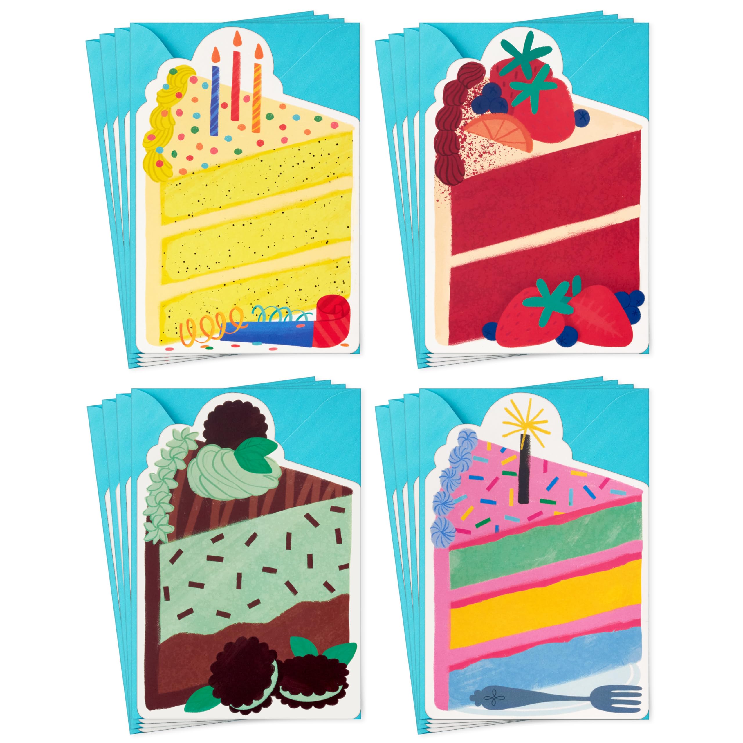 Birthday Cake Card Assortment (16 Blank Cards with Envelopes, 4 Designs) for Kids, Grandchildren, Coworkers